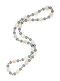 OPAL, ONYX, EMERALD, AND DIAMOND NECKLACE