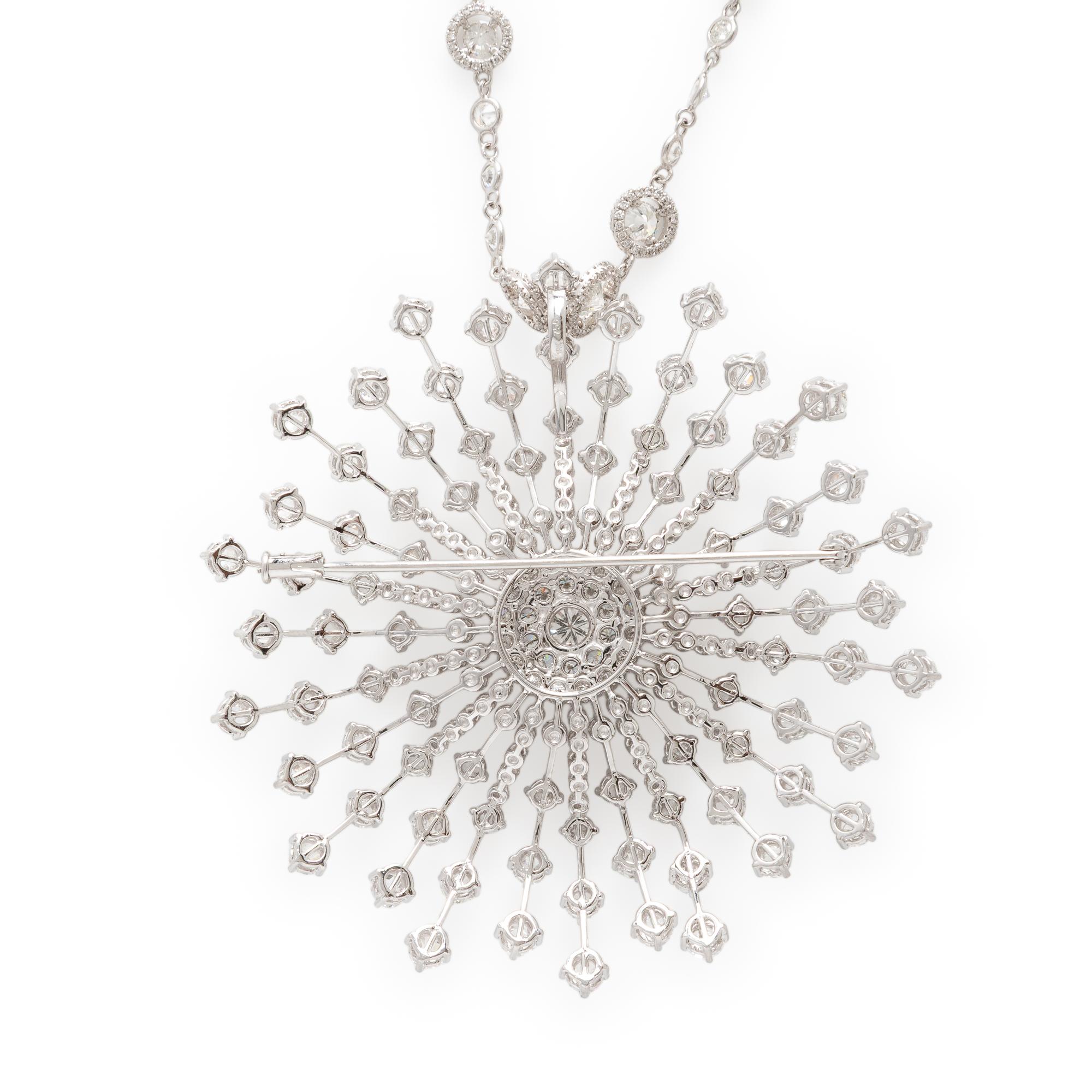White Gold and Diamond Starburst Pendant and Station Necklace