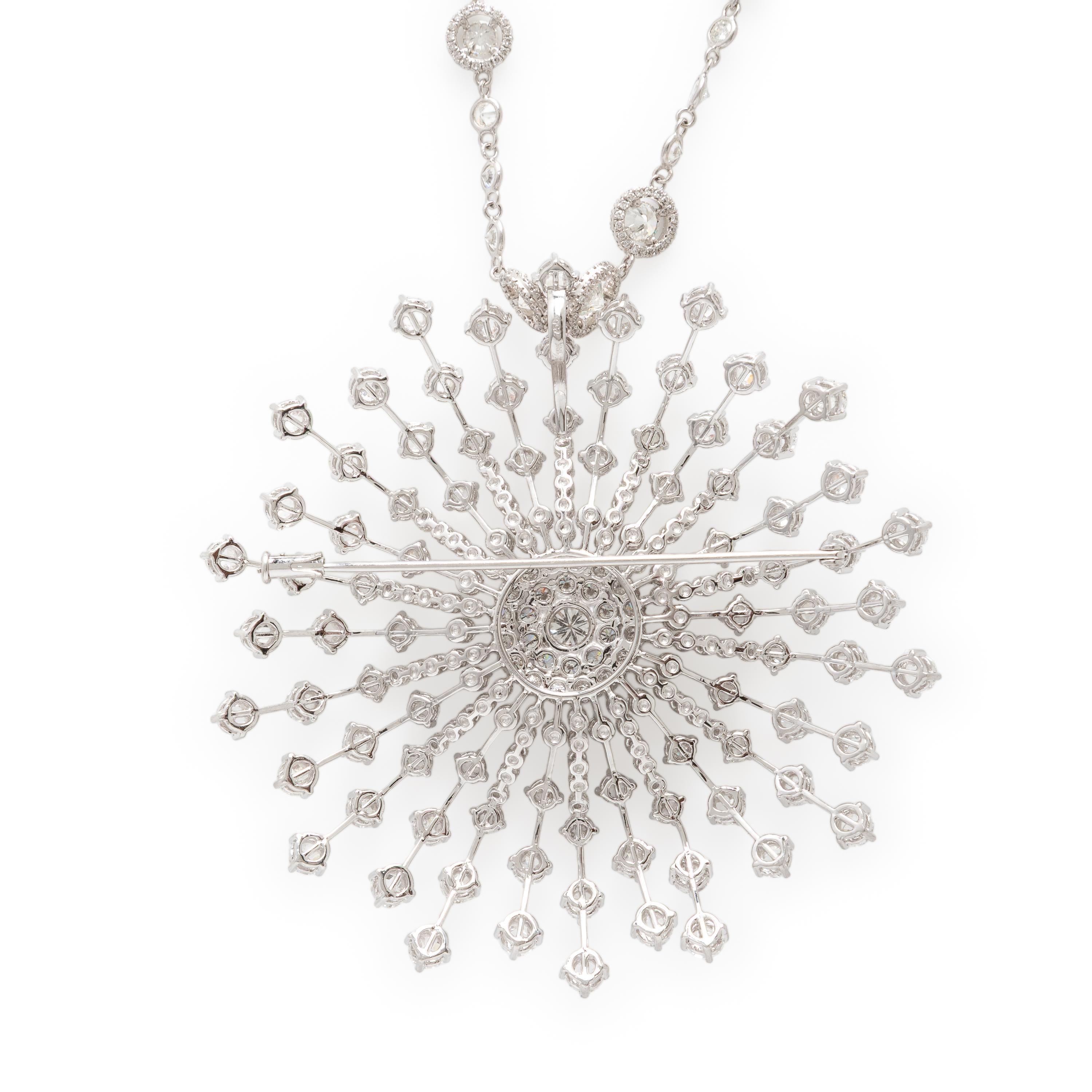 White Gold and Diamond Starburst Pendant and Station Necklace