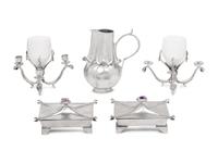 Five Castor Cooper Pewter Table Articles