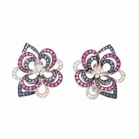 PINK SAPPHIRE, SAPPHIRE, AND DIAMOND FLOWER EARRINGS