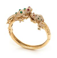 A Yellow Gold, Emerald, Ruby and Diamond Frog Bangle Bracelet,