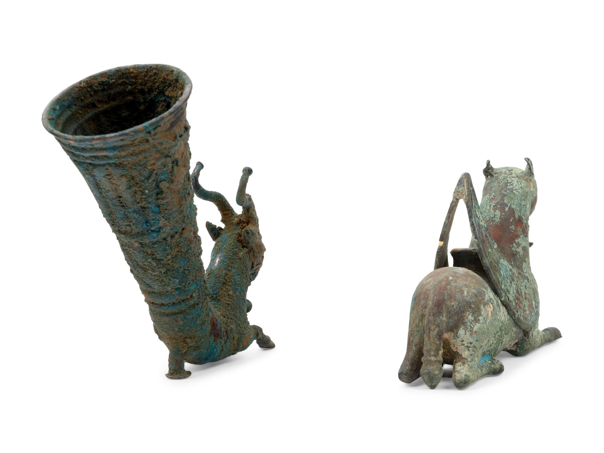 Two Persian Style Bronze Rhytons
