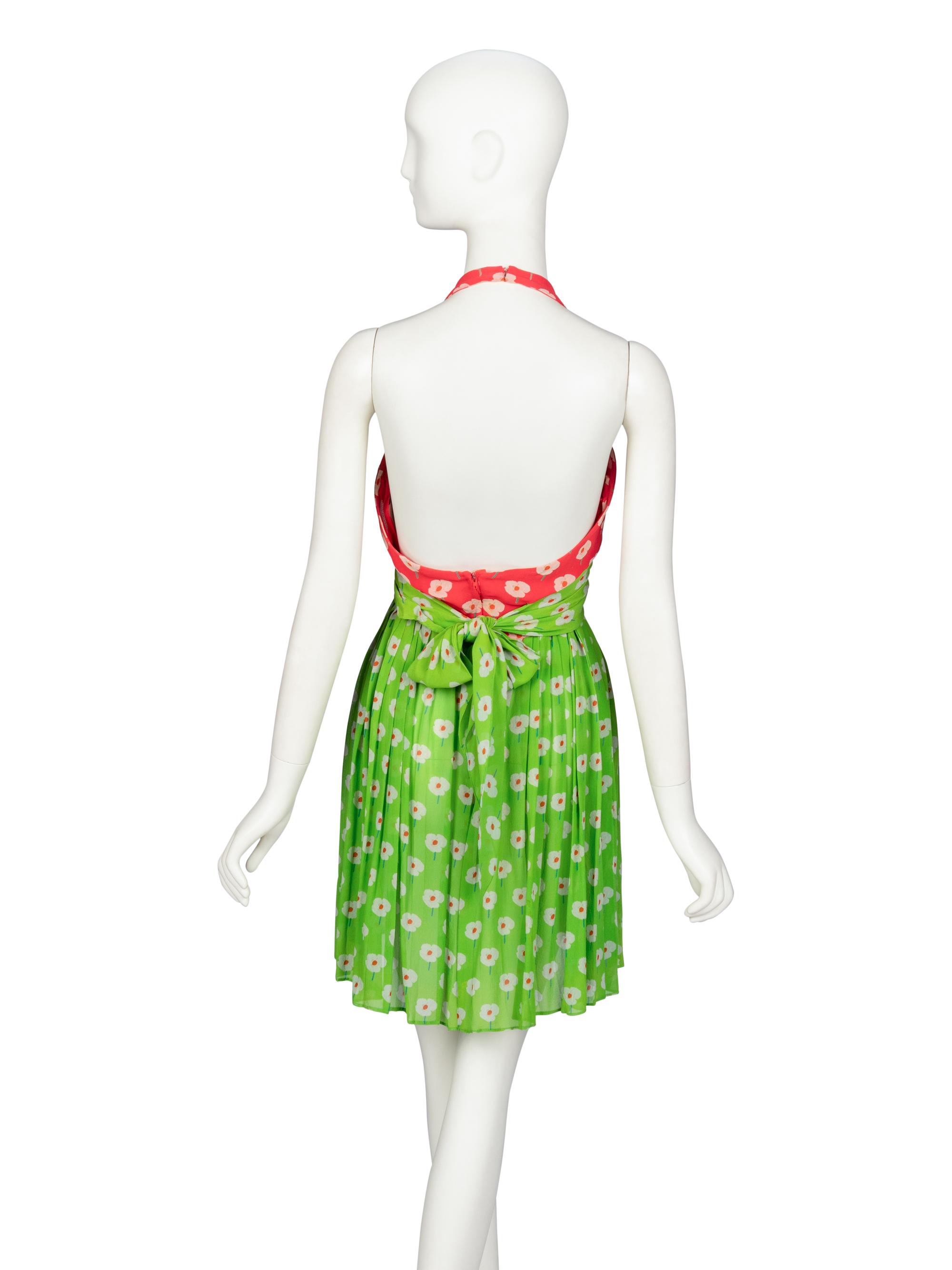 BILL BLASS, FLORAL PRINT HALTER DRESS