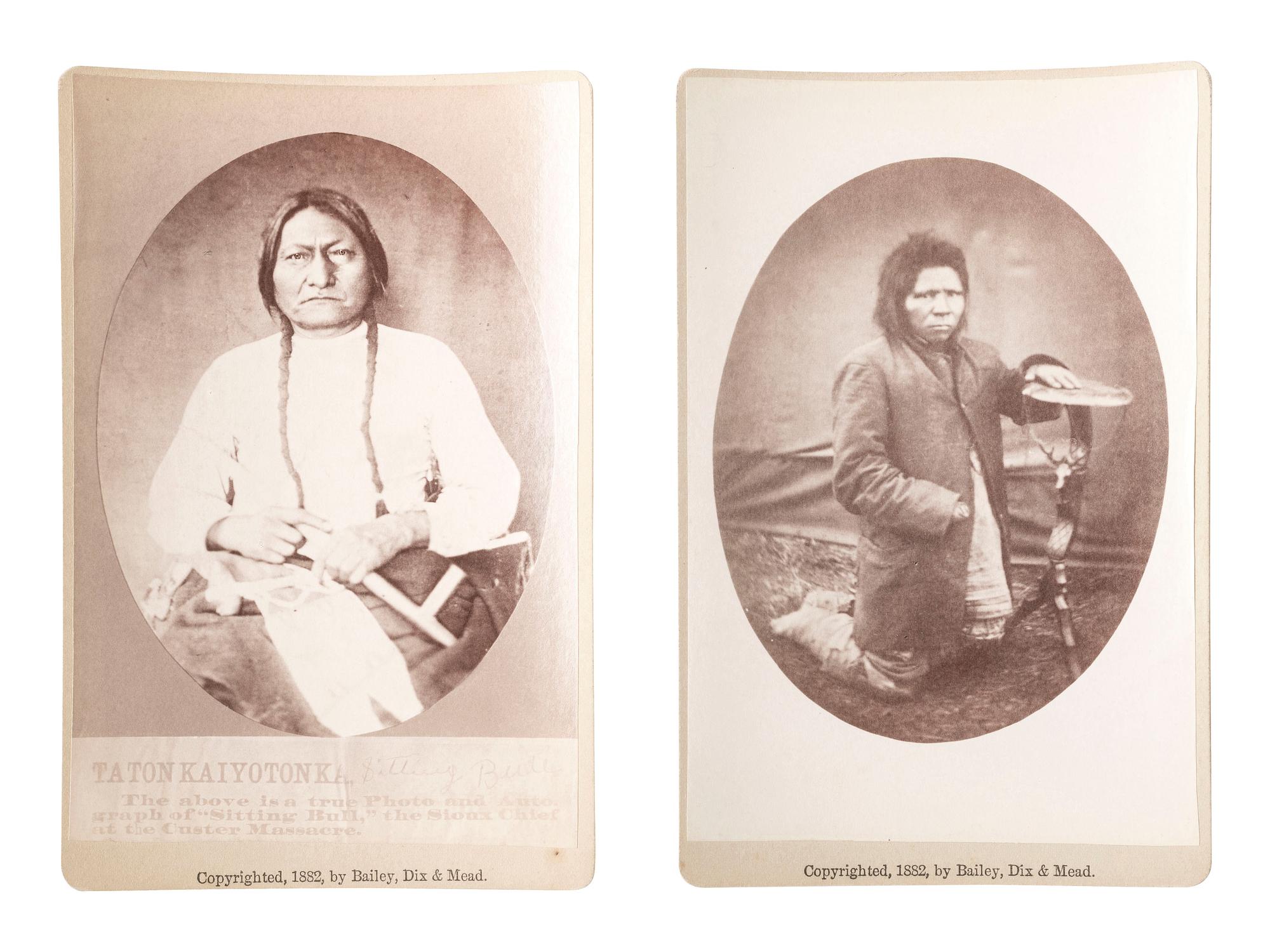 [AMERICAN INDIANS]. BAILEY, DIX, & MEAD, photographers. A group of 2 cabinet cards of Sitting Bull and Steps. Fort Randall, DT: 1882.