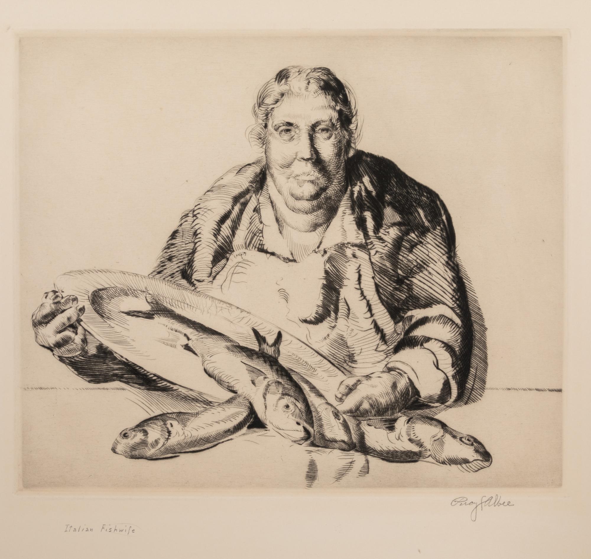 Percy F. Albee, (American, 1883-1959), A group of five works: Italian Fishwife, Italian Fishwife, Street Musicians, Idlers, and Poor Mo
