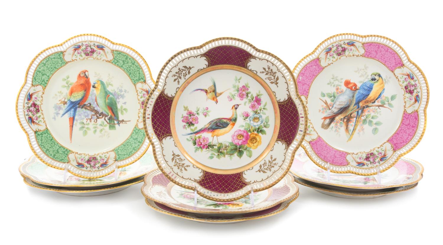 A Set of Nine Bavarian Porcelain Plates Diameter 10 3/4 inches.