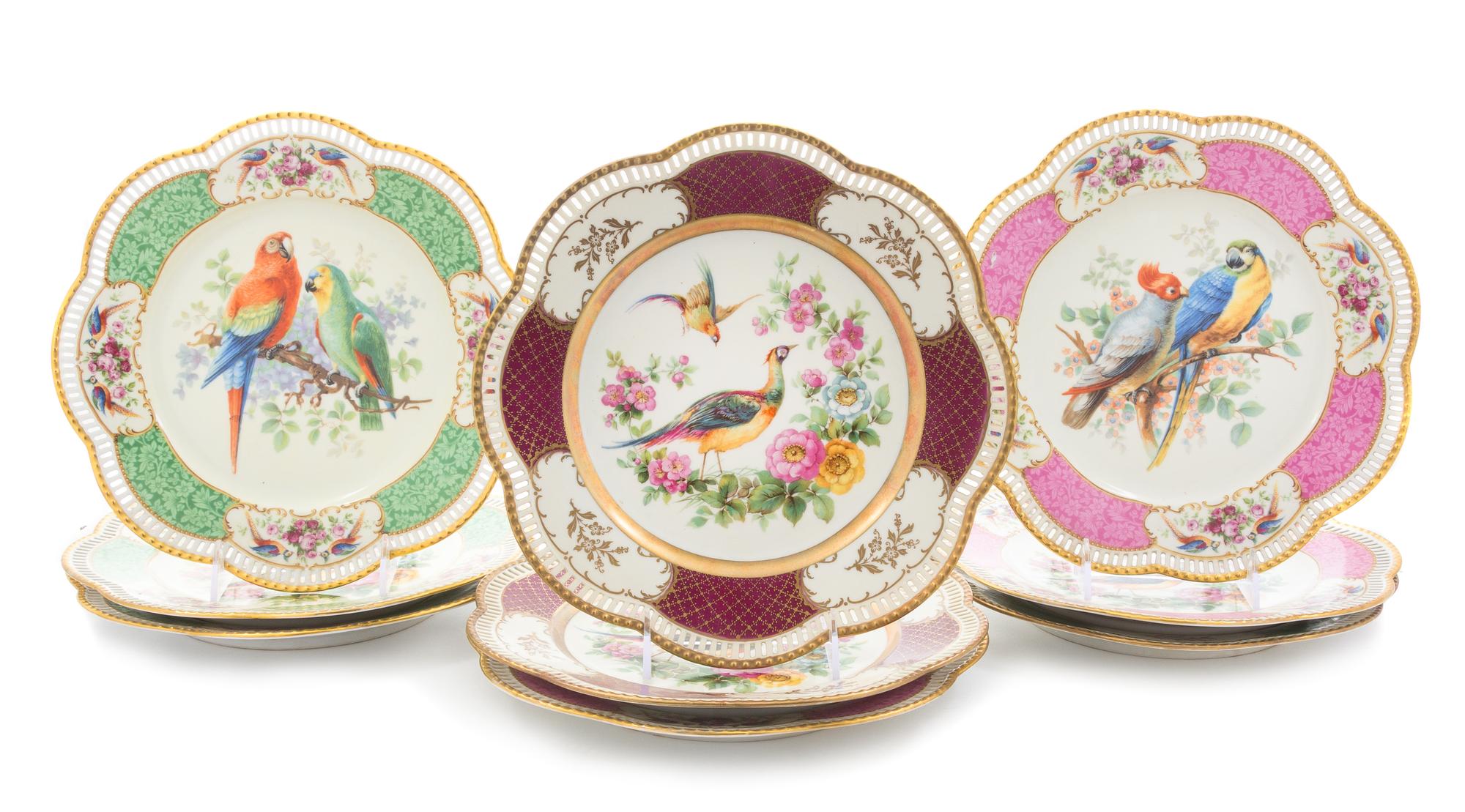 A Set of Nine Bavarian Porcelain Plates Diameter 10 3/4 inches.