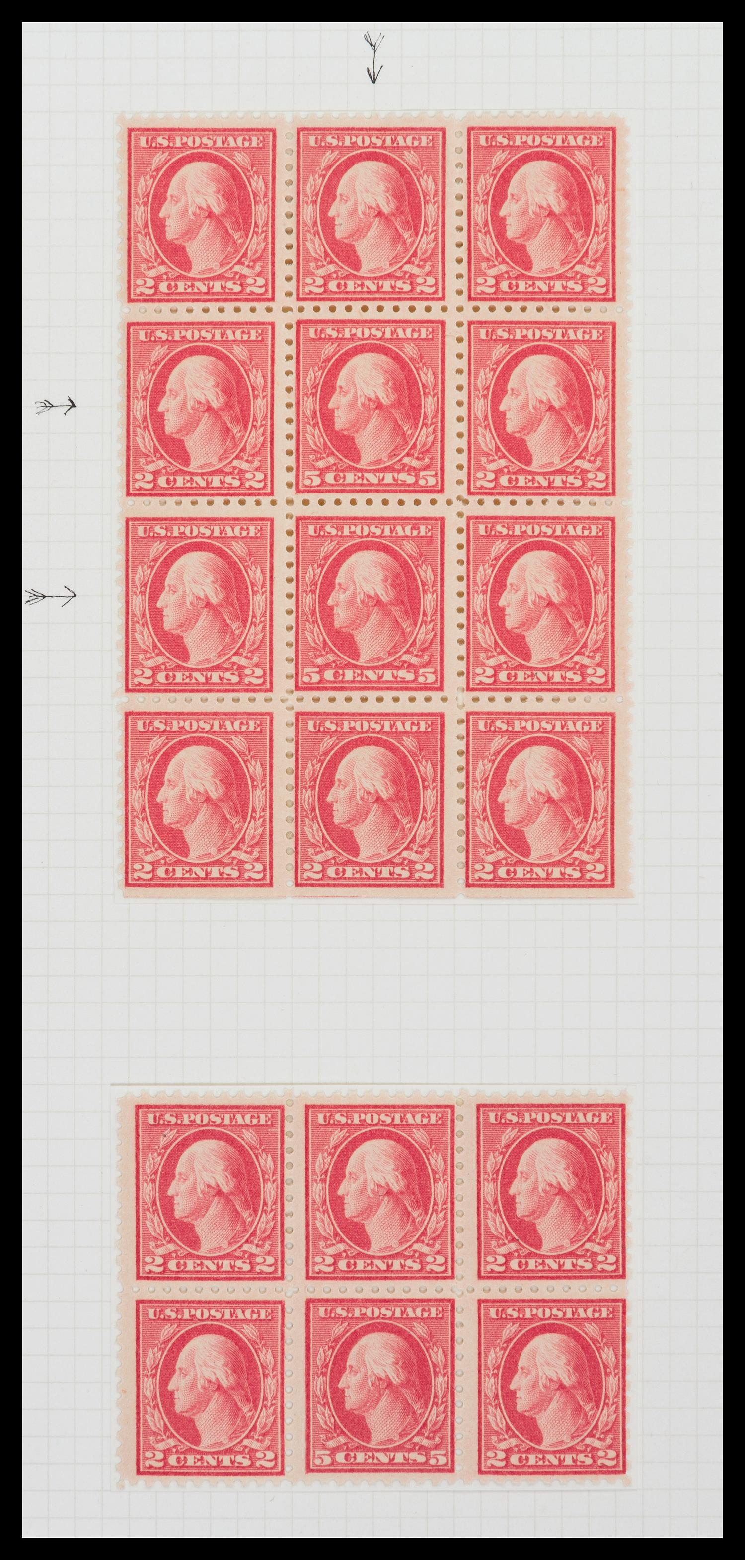 A Strip of Five United States 1938 Dark Blue & Carmine Airmail with a Vertical Imperforate Pair 6-Cent Stamps — #C23b