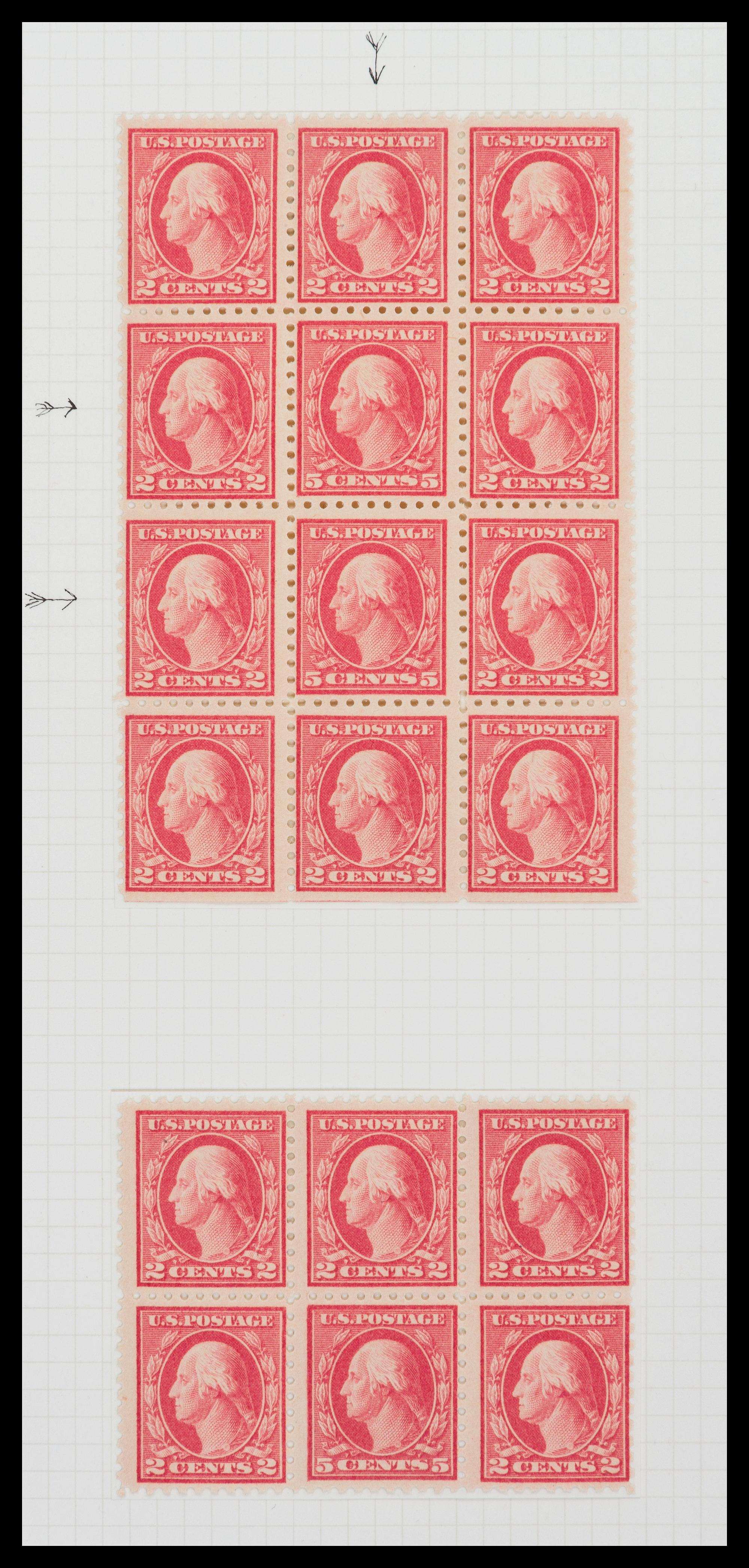 A Strip of Five United States 1938 Dark Blue & Carmine Airmail with a Vertical Imperforate Pair 6-Cent Stamps — #C23b