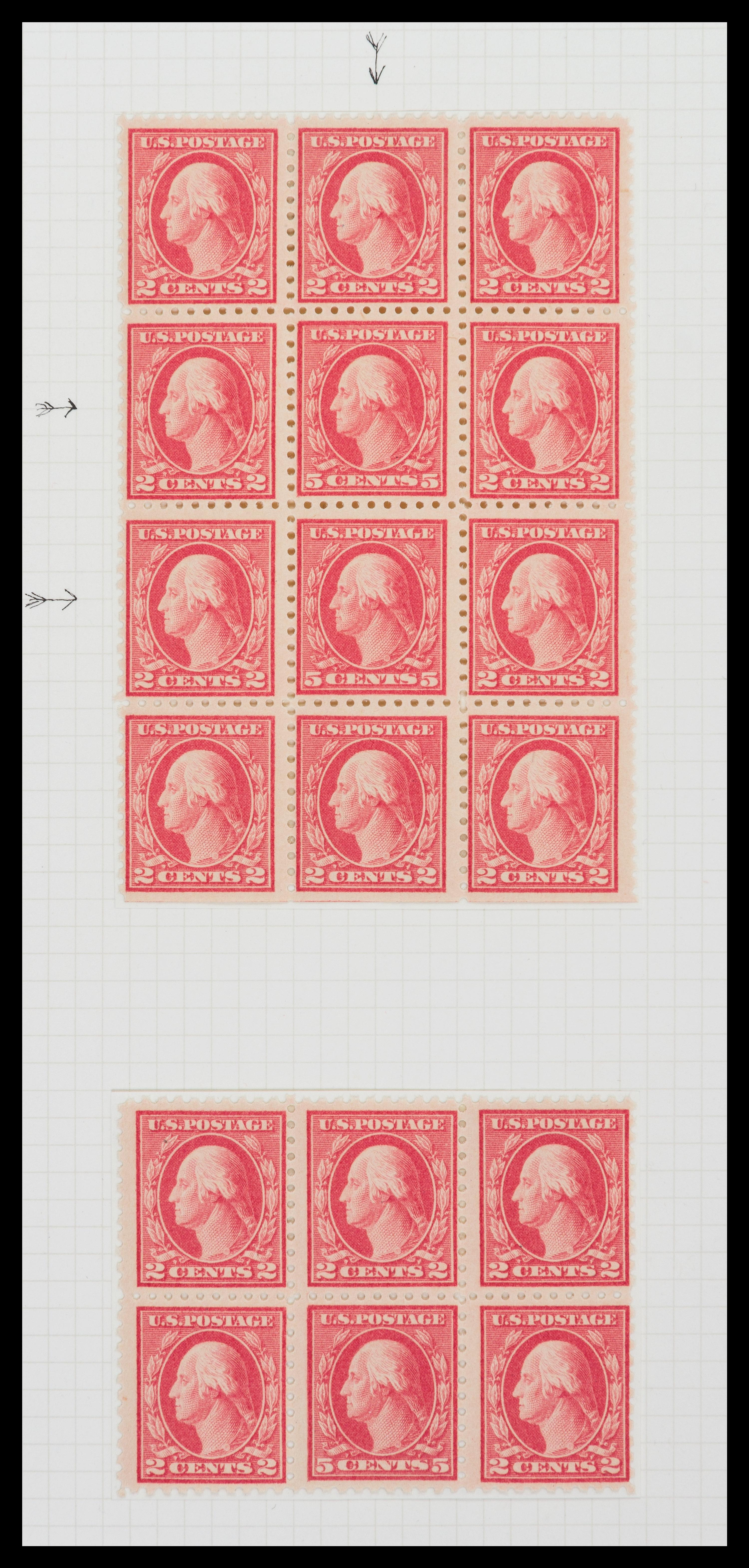 A Strip of Five United States 1938 Dark Blue & Carmine Airmail with a Vertical Imperforate Pair 6-Cent Stamps — #C23b
