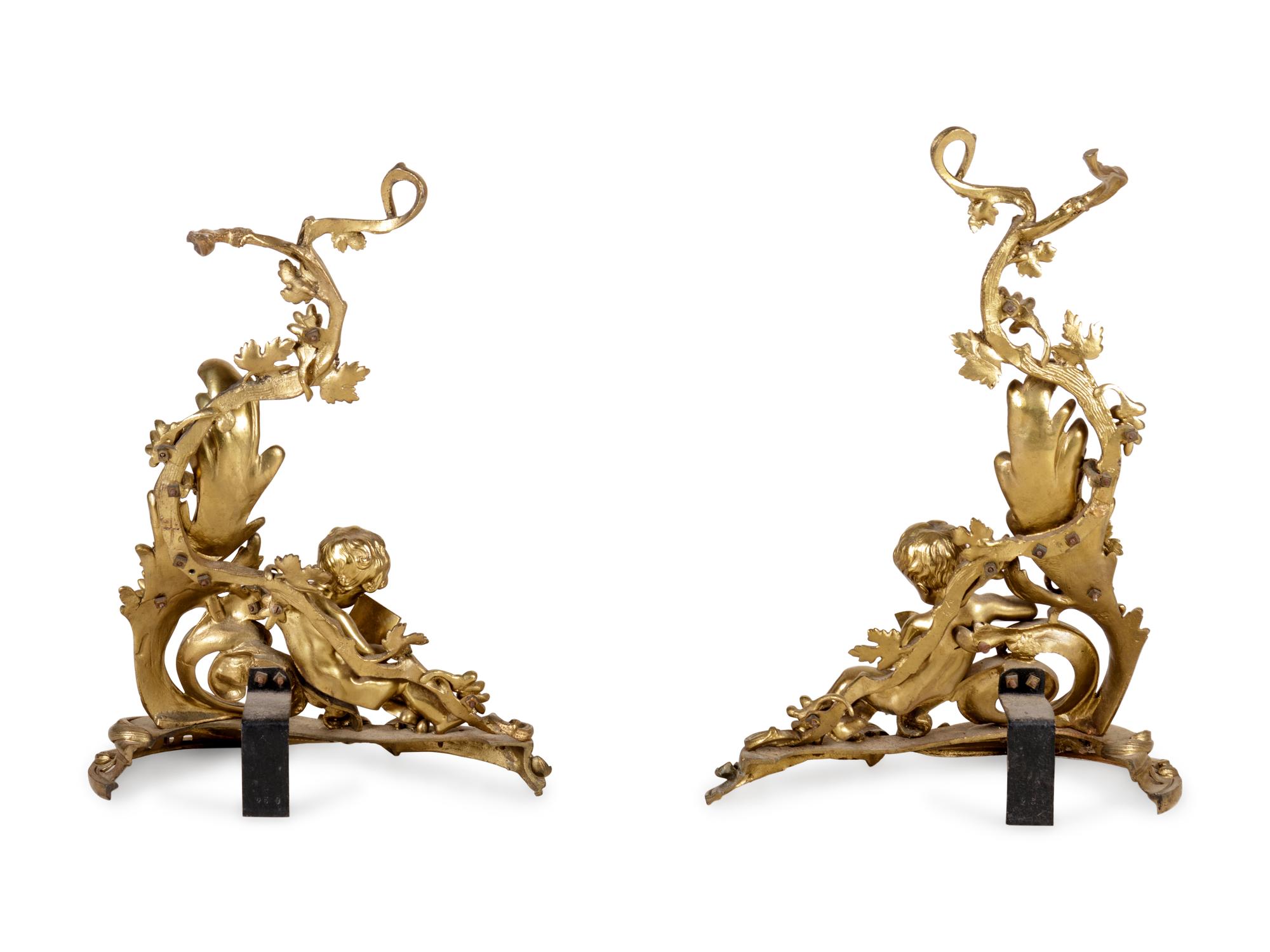 A Pair of Louis XV Style Gilt Bronze Chenets