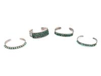 Four Zuni Silver and Turquoise Cuff Bracelets