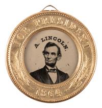 [LINCOLN, Abraham (1809-1865)]. Abraham Lincoln and Andrew Johnson back-to-back campaign ferrotype. 1864.