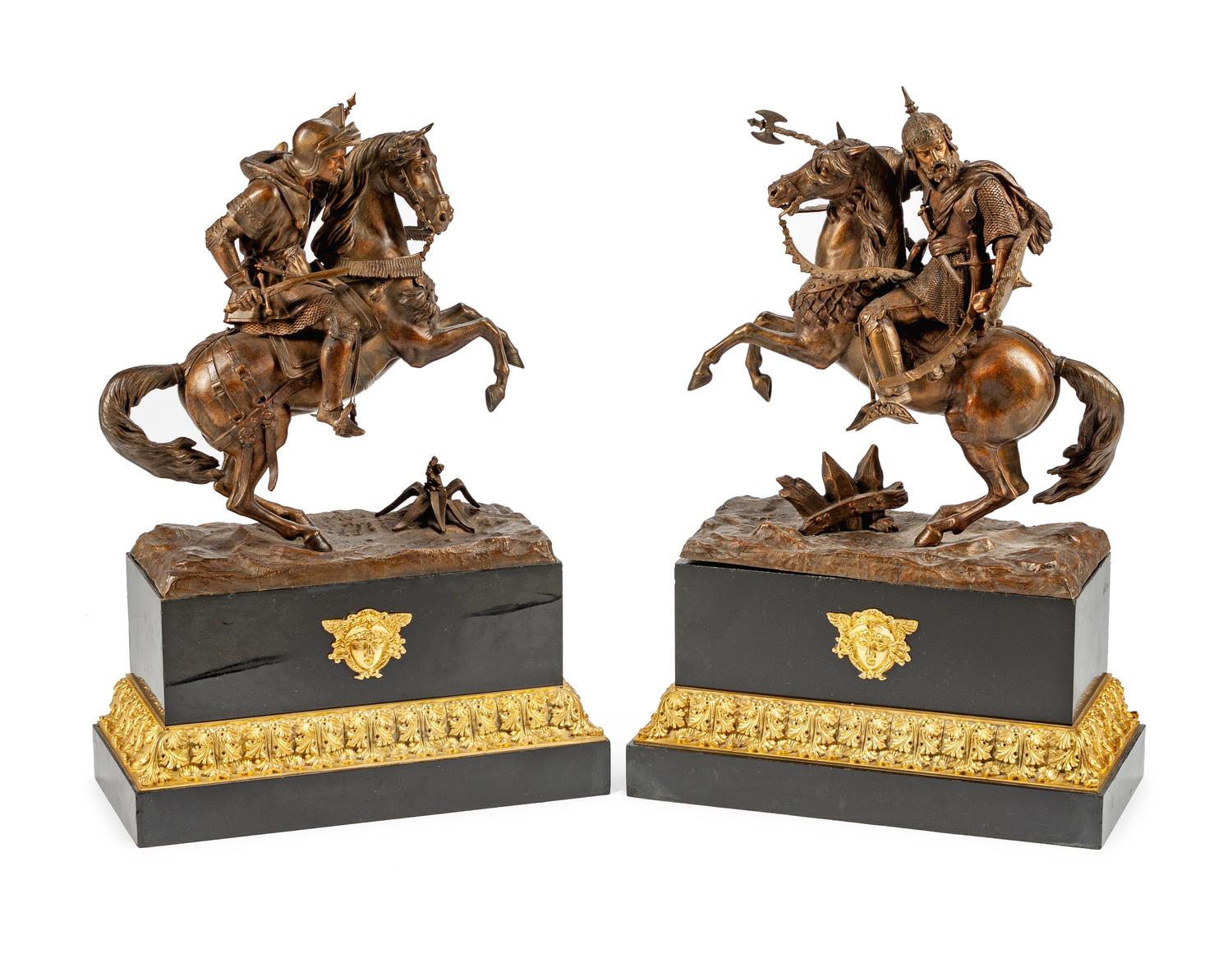 A Pair of French Patinated Metal Figures of Knights
