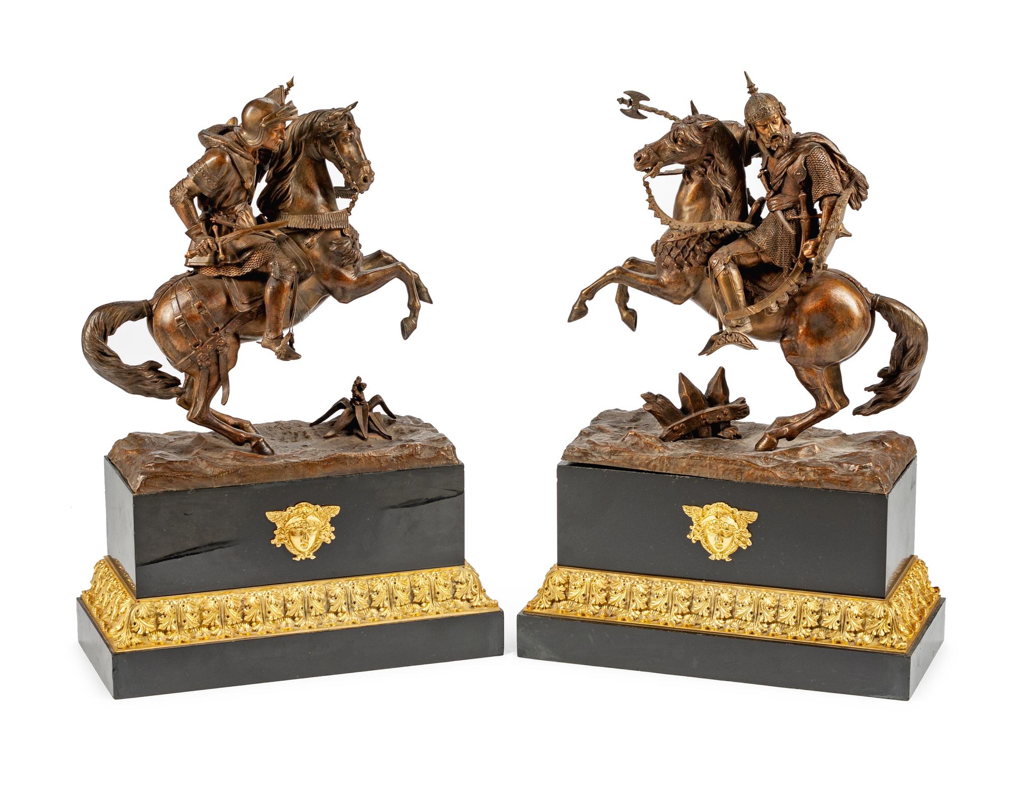 A Pair of French Patinated Metal Figures of Knights