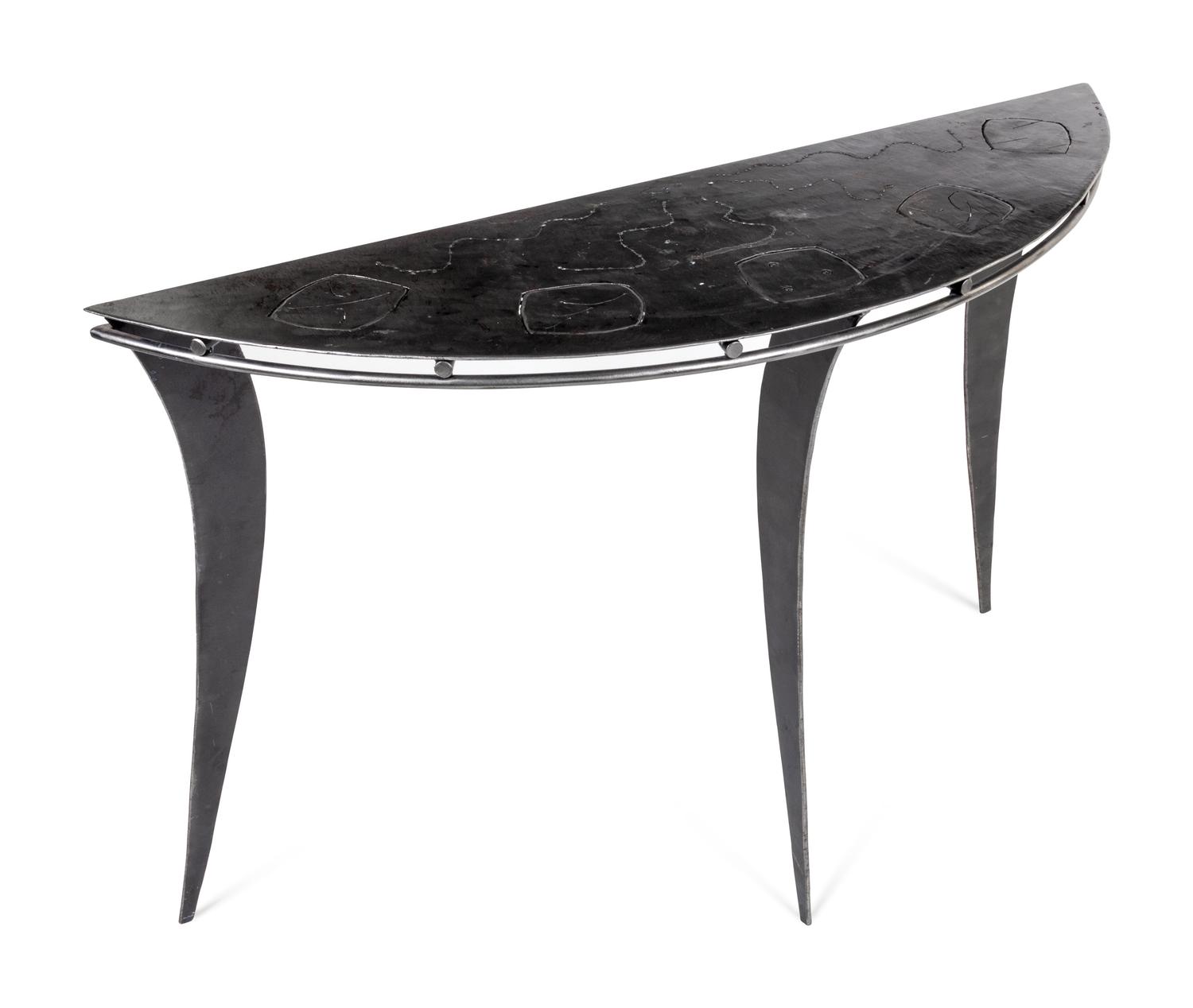 A Pierced and Brushed Steel Console Table