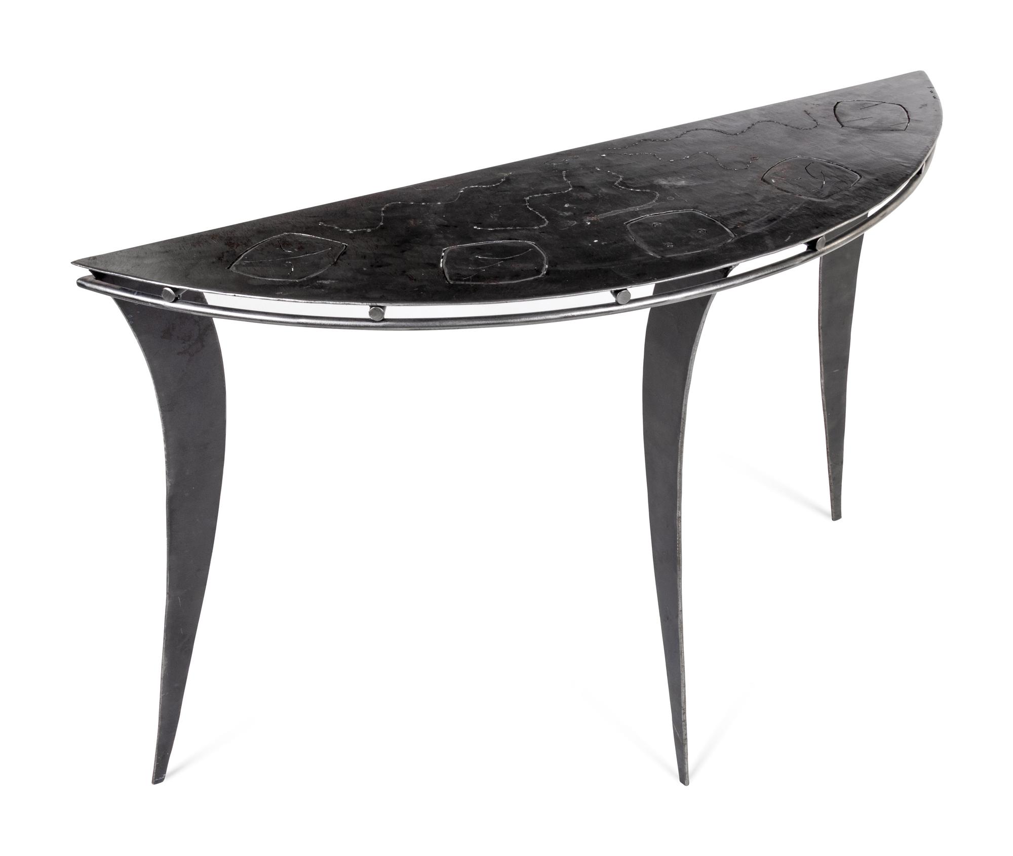 A Pierced and Brushed Steel Console Table