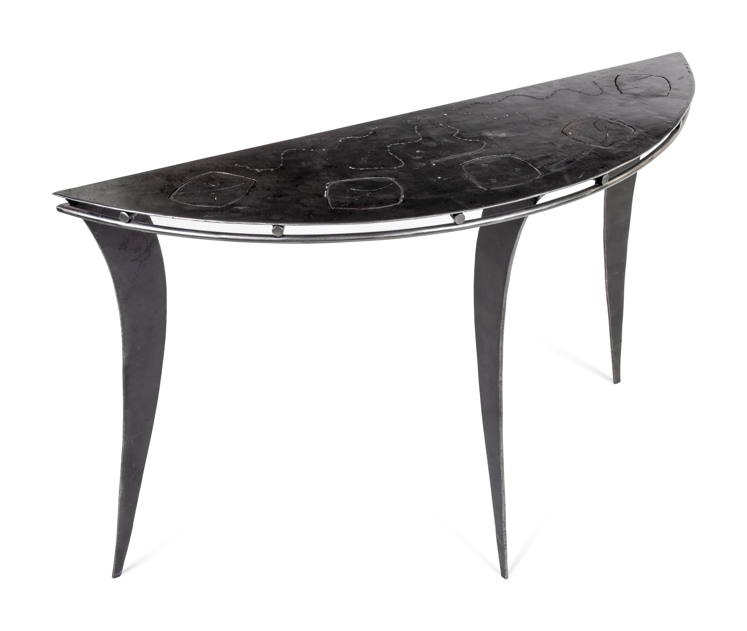 A Pierced and Brushed Steel Console Table