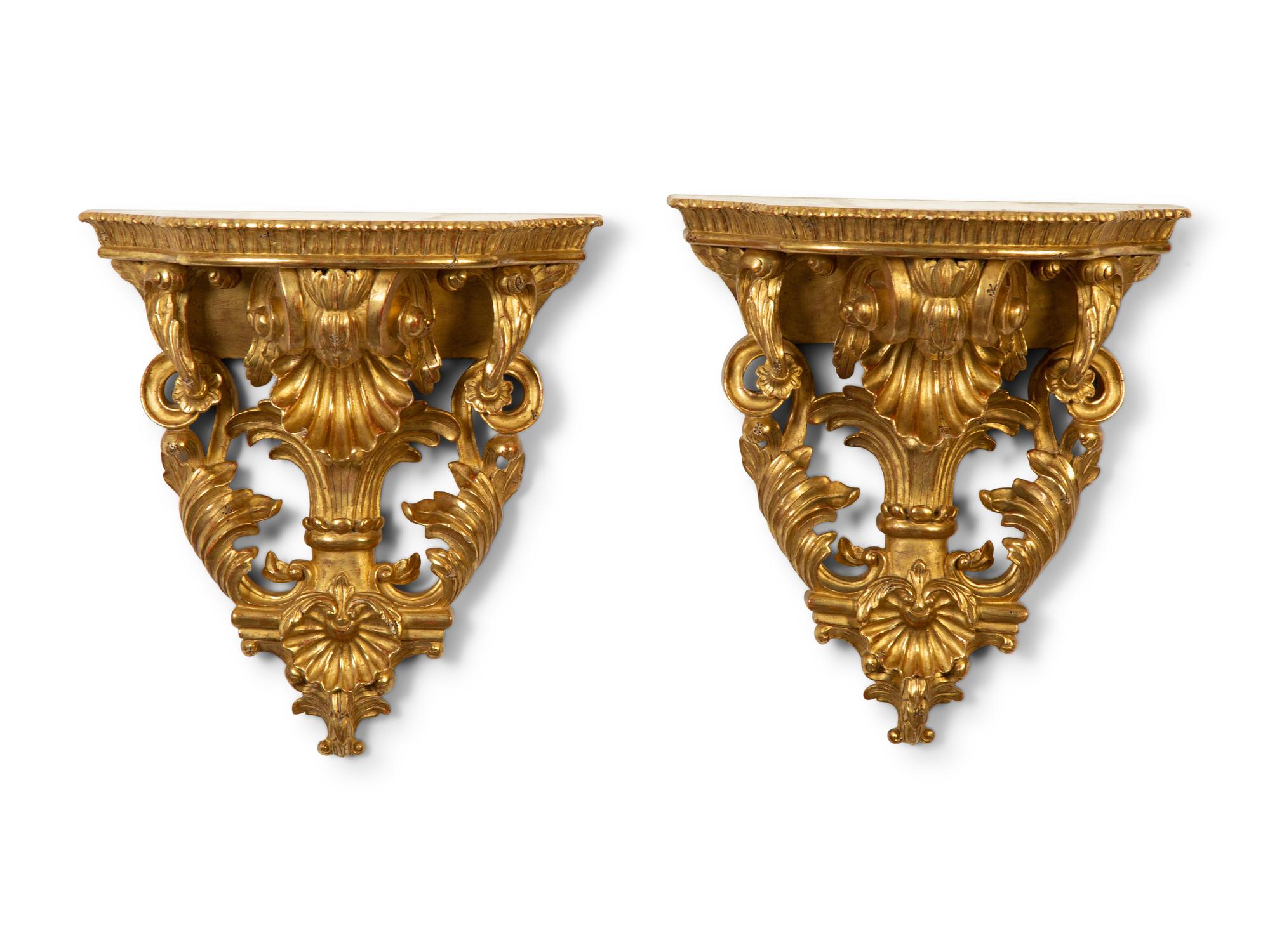 A Pair of Italian Carved Giltwood Wall Brackets