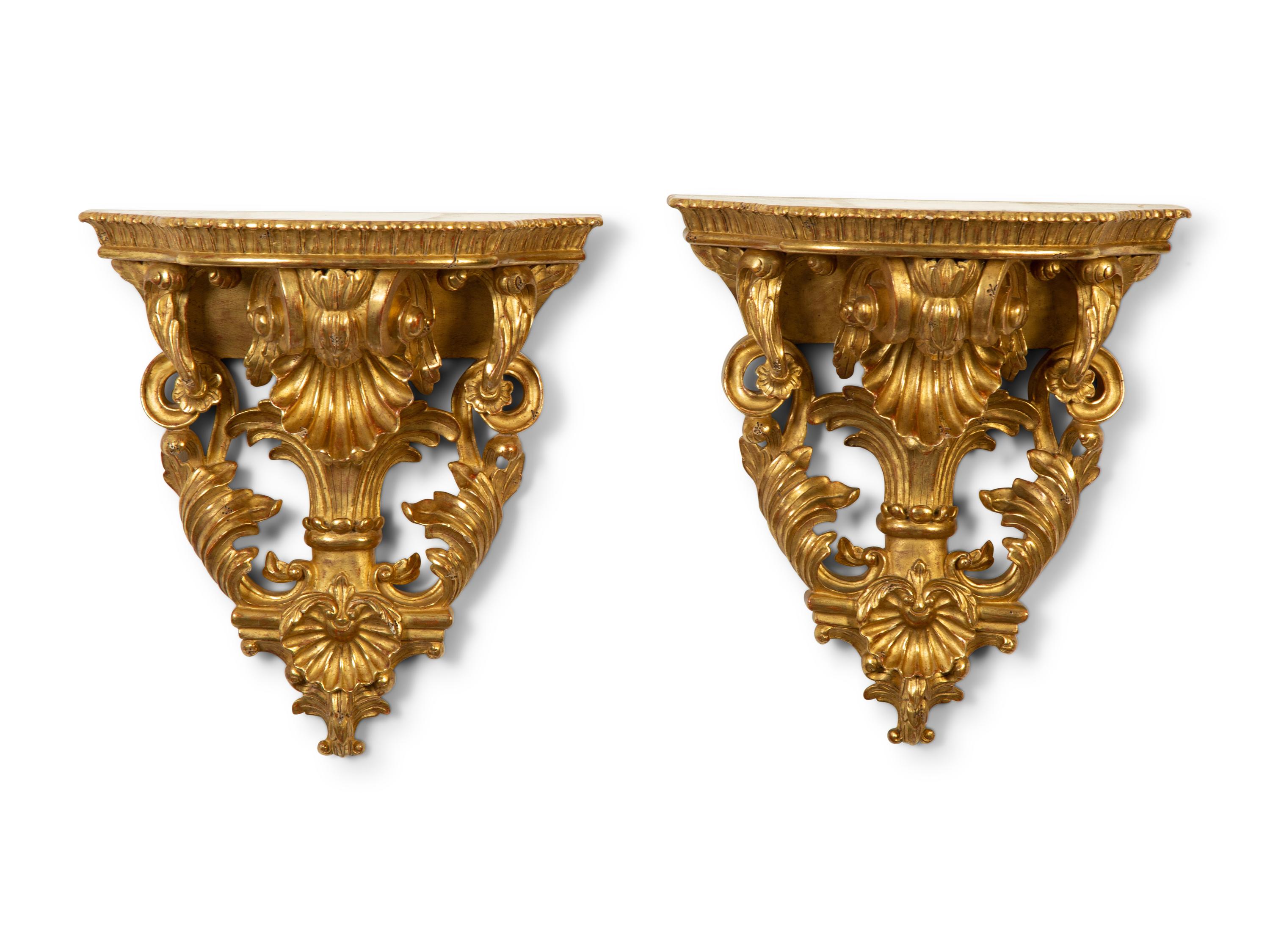A Pair of Italian Carved Giltwood Wall Brackets