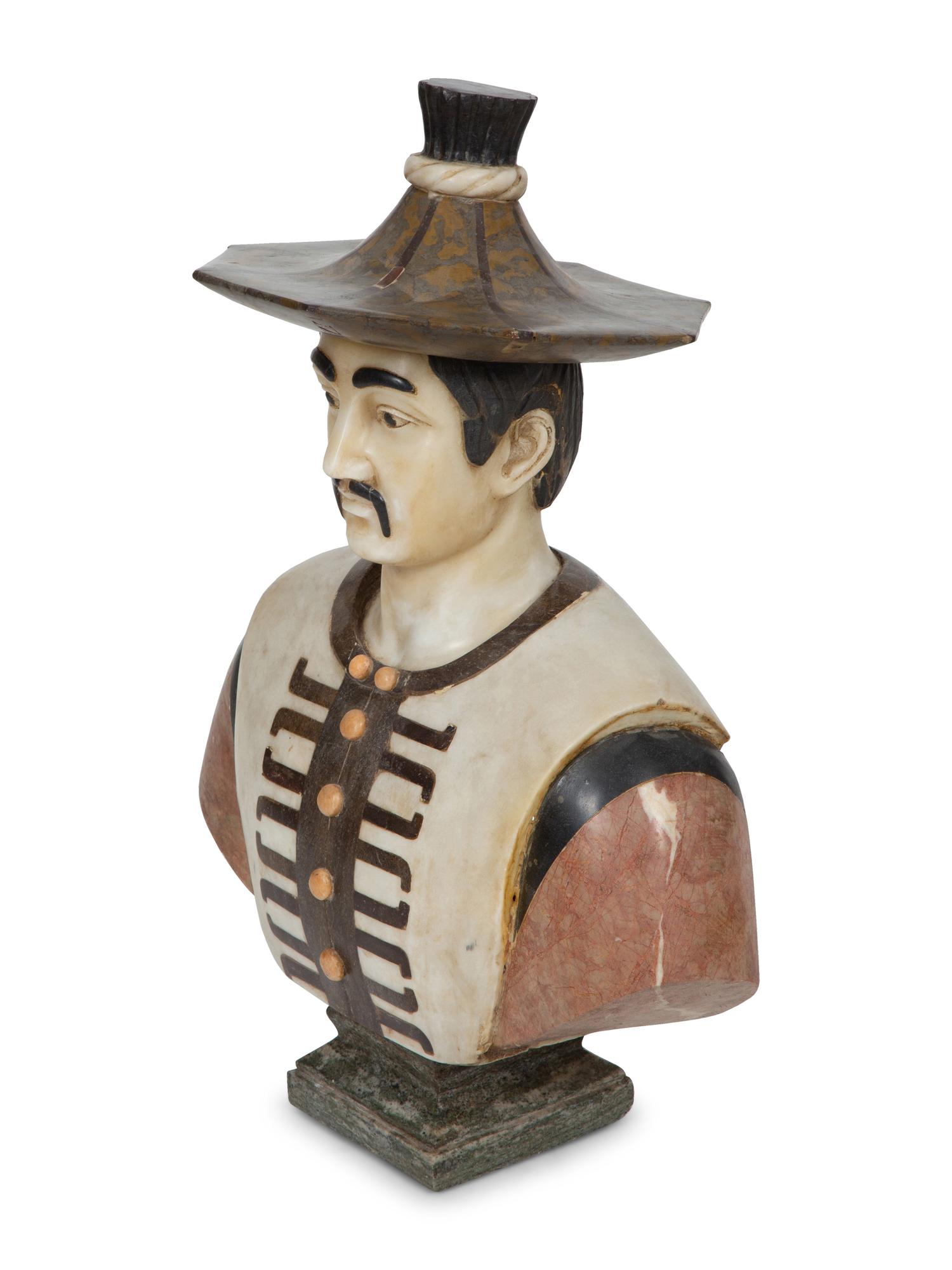 An Italian Specimen Marble Bust of a Man on Marble Pedestal