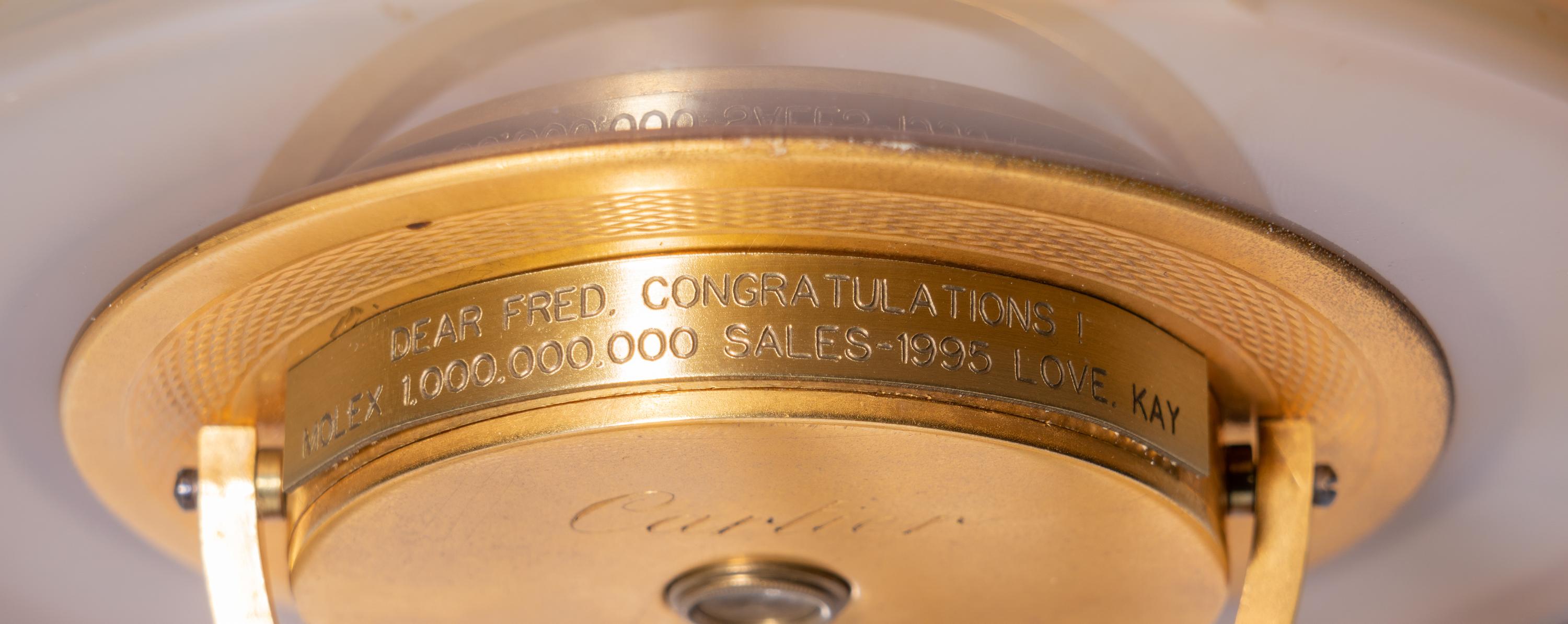 A Cartier Belle Époque Yellow Gold, Diamond, Enamel and Agate Table Clock