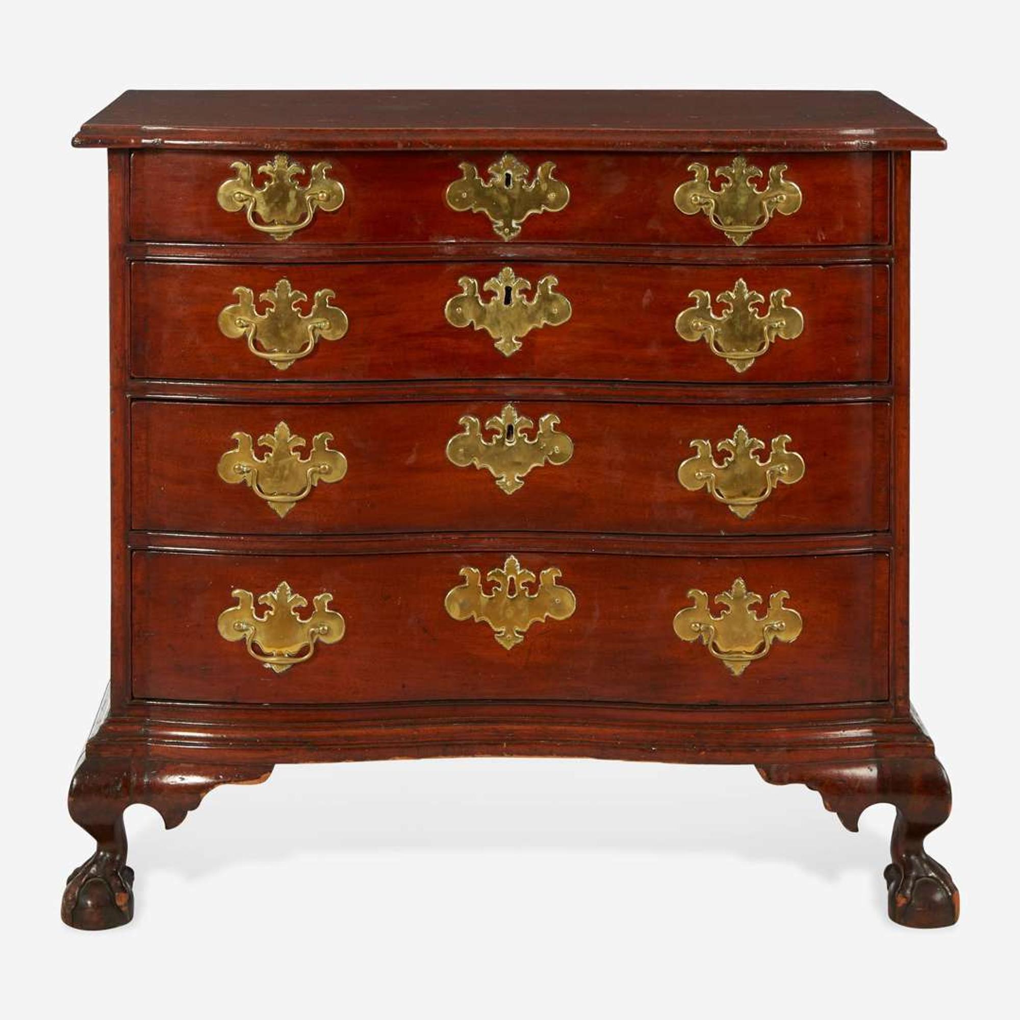 A Chippendale carved mahogany oxbow chest of drawers Boston, MA, circa 1780
