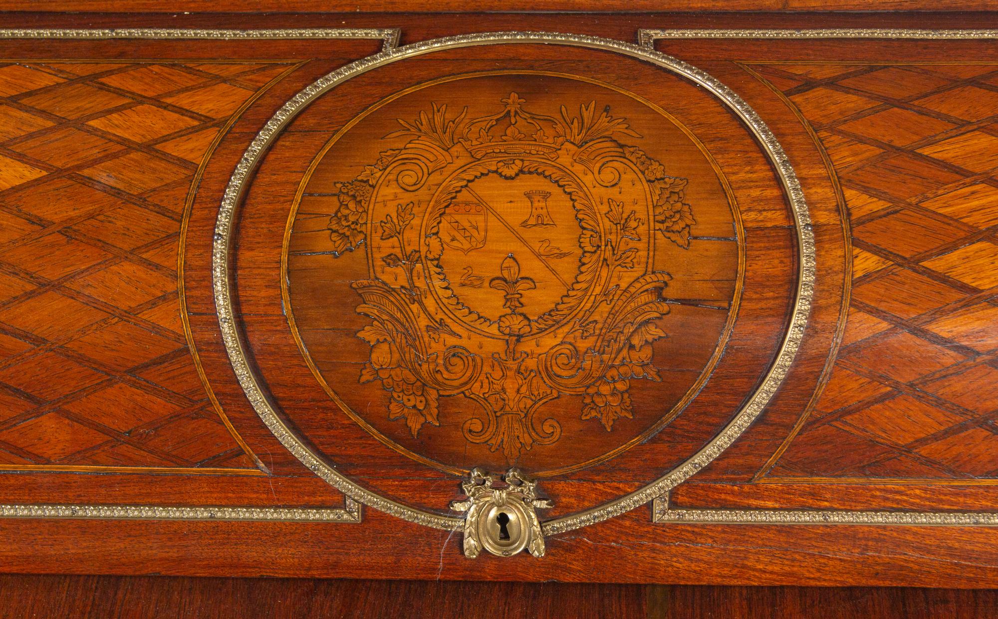 A Louis XVI Style Gilt Bronze Mounted Parquetry Bureau à Cylindre