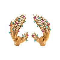 YELLOW GOLD AND GEMSTONE EARCLIPS