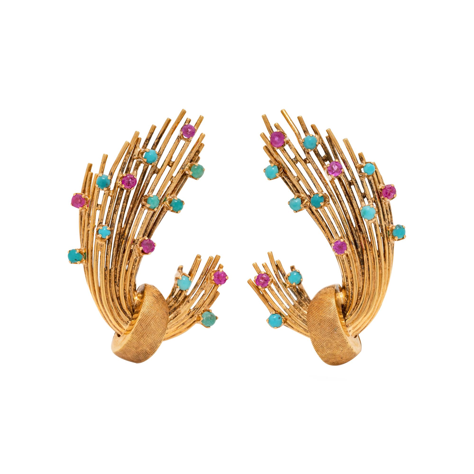 YELLOW GOLD AND GEMSTONE EARCLIPS