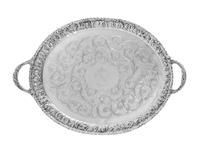 An American Silver Serving Tray, S. Kirk & Son, Baltimore, MD, the twin-handled tray having a repousse floral and foliate border, the f