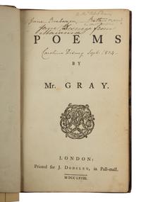 GRAY, Thomas (1716-1771). Poems . London: for J. Dodsley, 1768.