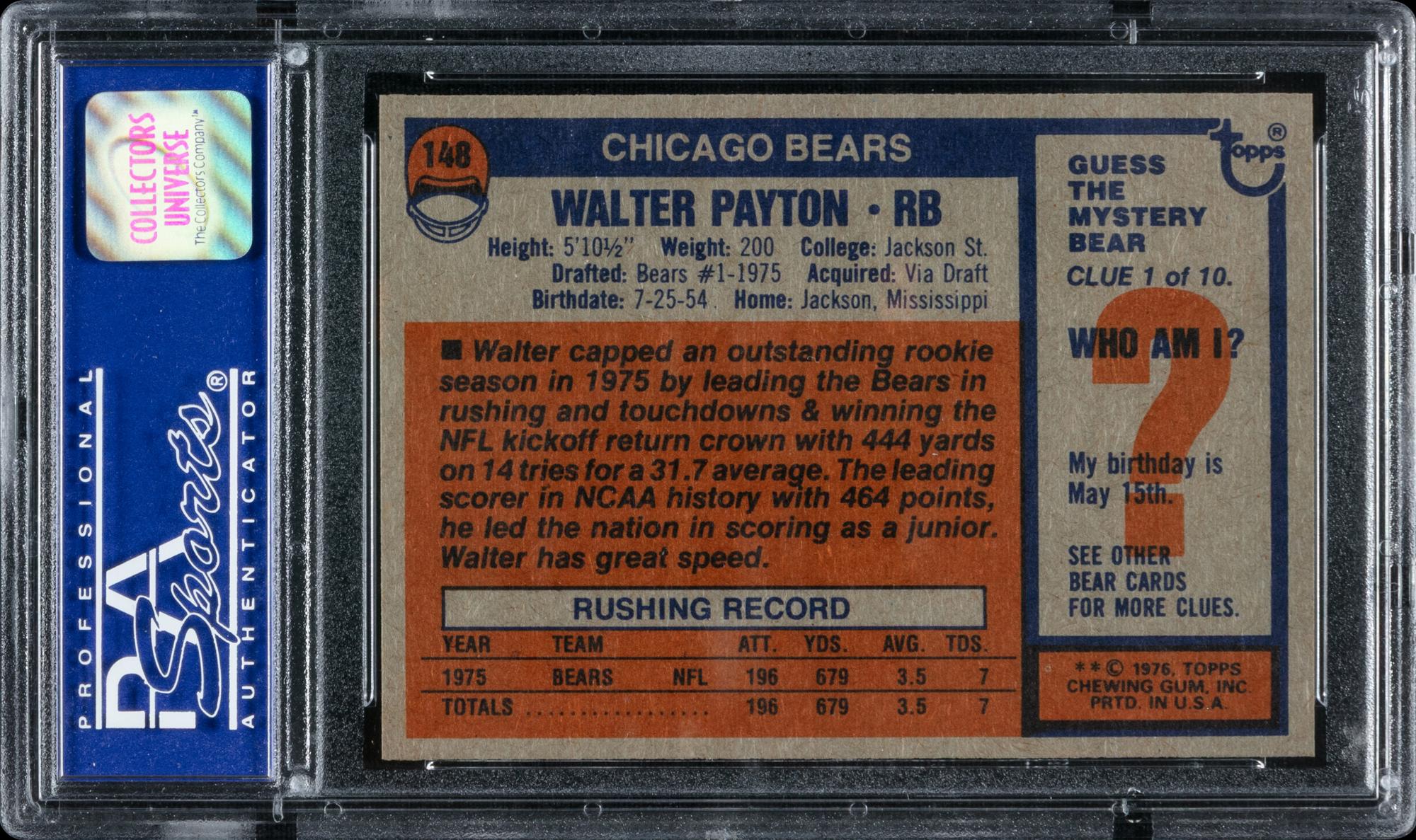 A 1976 Topps Walter Payton Rookie Football Card No. 148 (PSA 8)