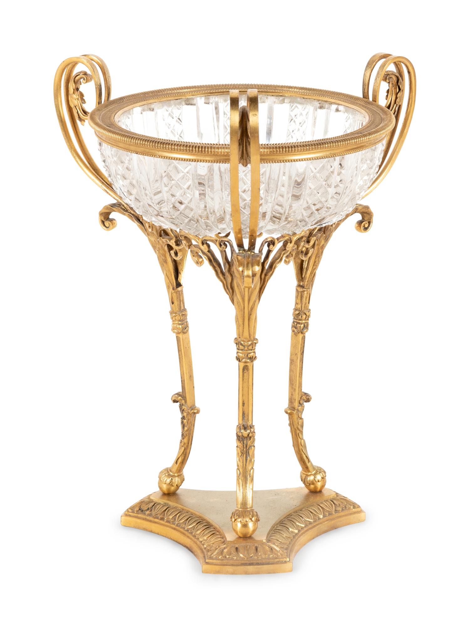 A Neoclassical Gilt Bronze and Leaded Glass Compote