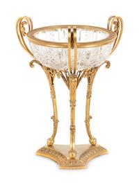 A Neoclassical Gilt Bronze and Leaded Glass Compote