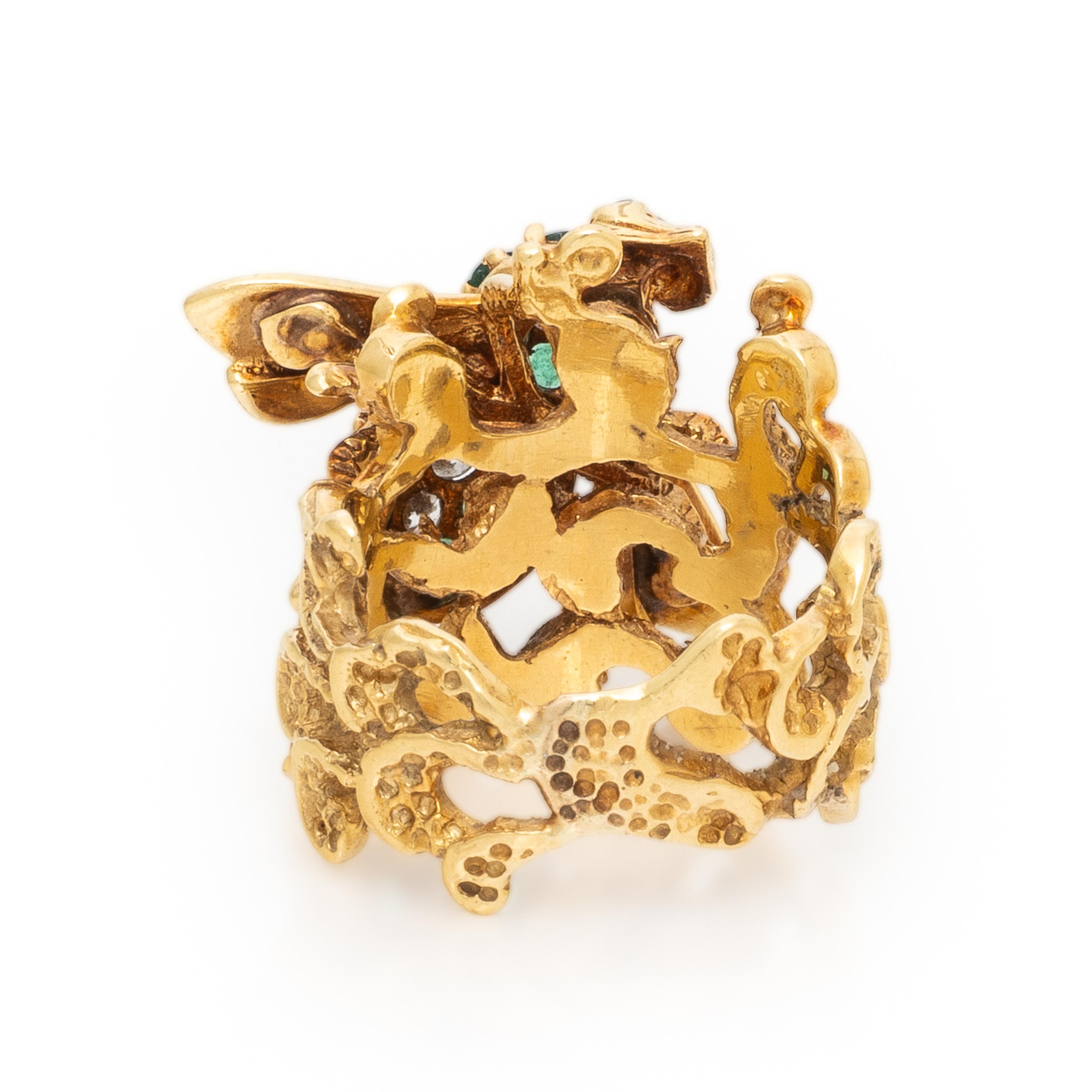 Emerald, Diamond, and Yellow Gold Bee Ring