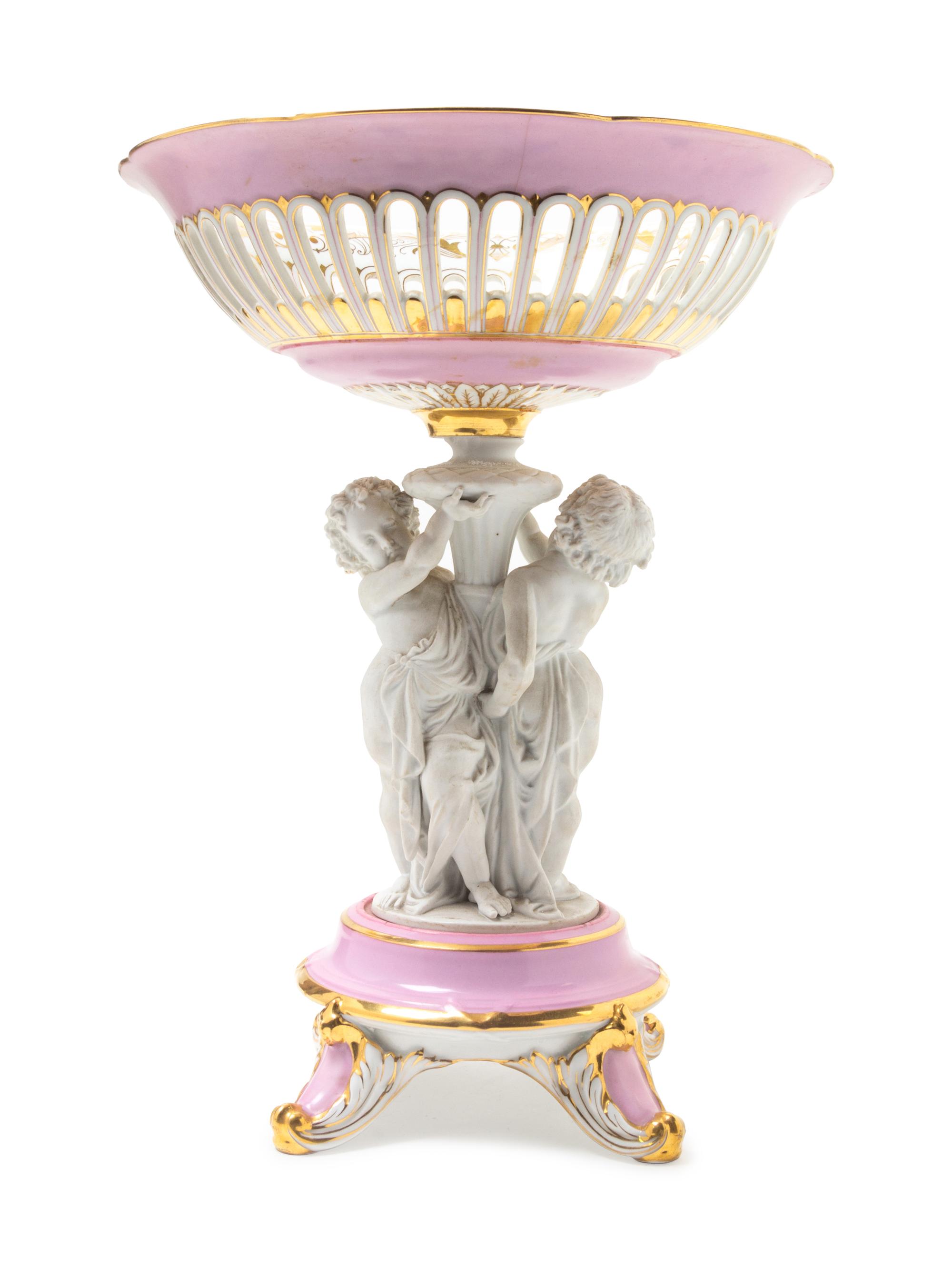 A Paris Porcelain Figural Reticulated Center Bowl