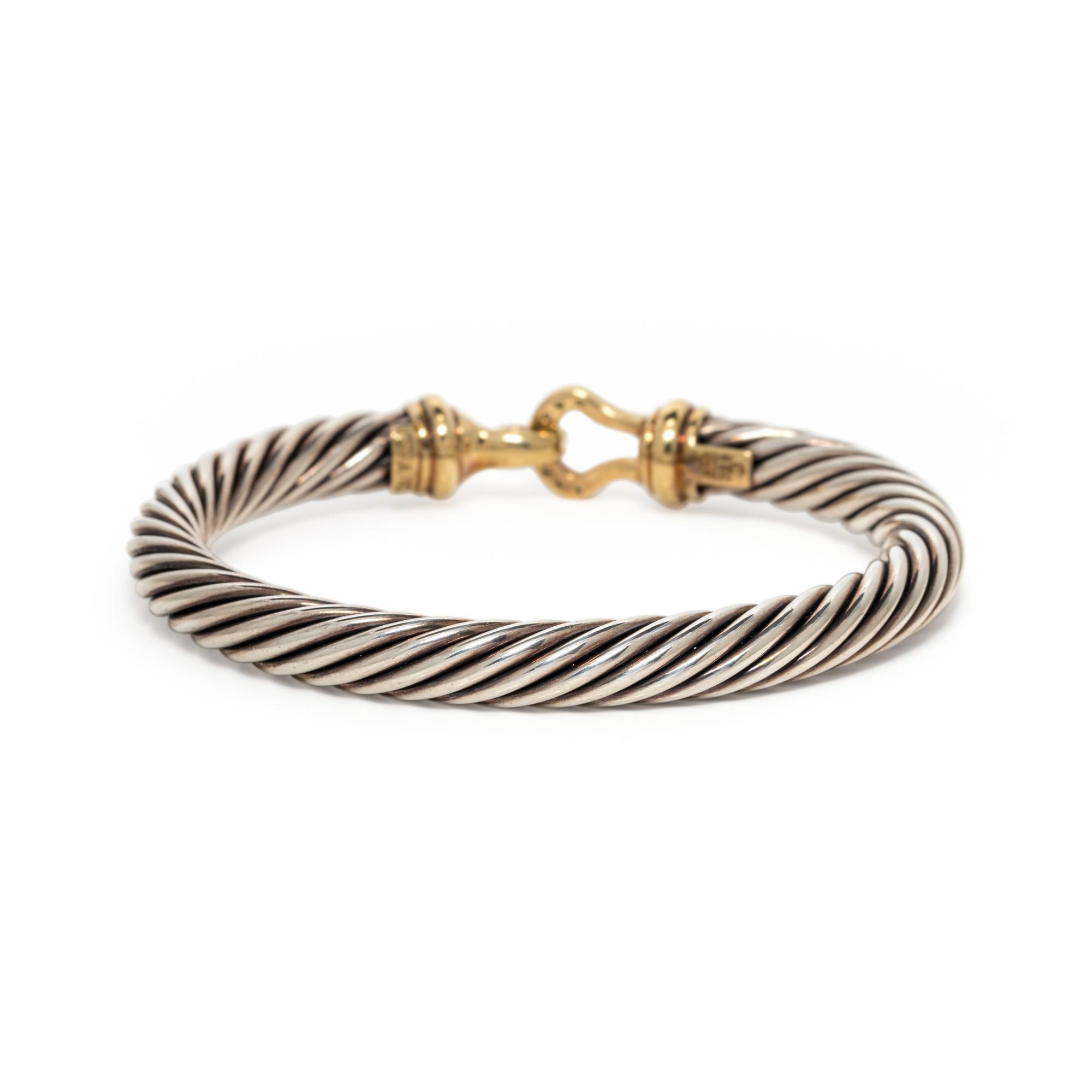 DAVID YURMAN, STERLING SILVER, YELLOW GOLD AND DIAMOND 'CABLE BUCKLE' BANGLE BRACELET