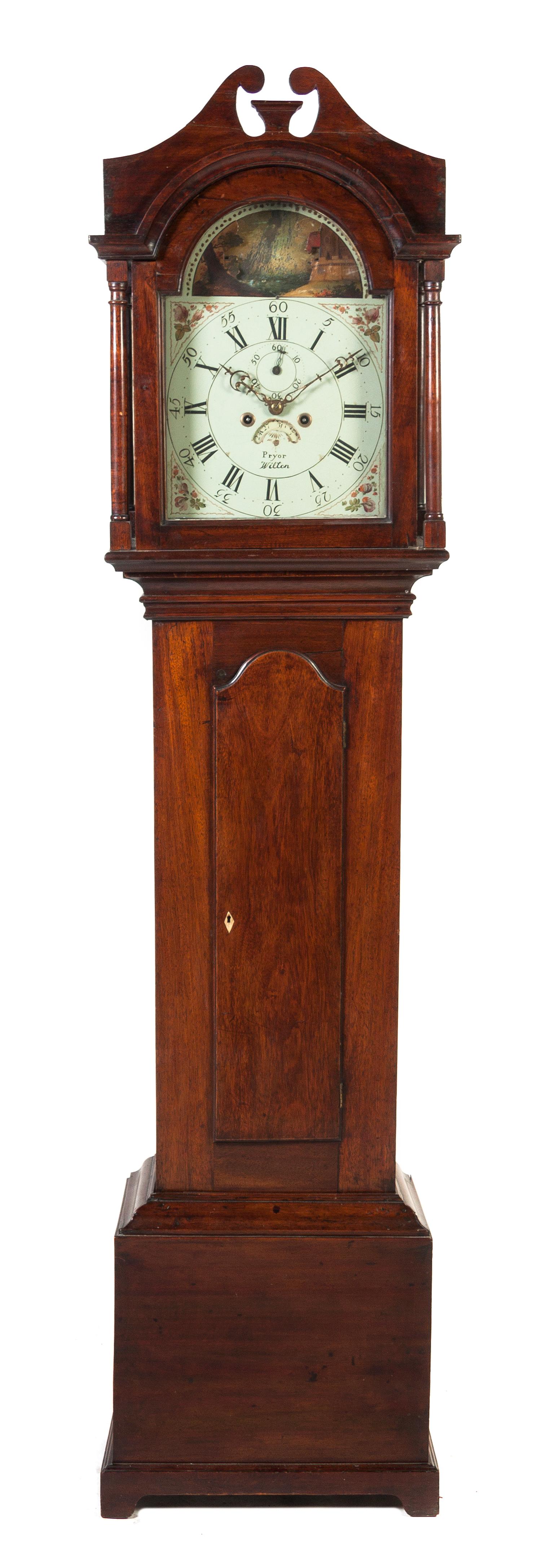 An American Mahogany Tall Case Clock, Pryor Wilton, Height 79 1/2 inches.