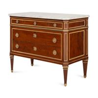 A Louis XVI Gilt Bronze-Mounted Mahogany Marble-Top Commode