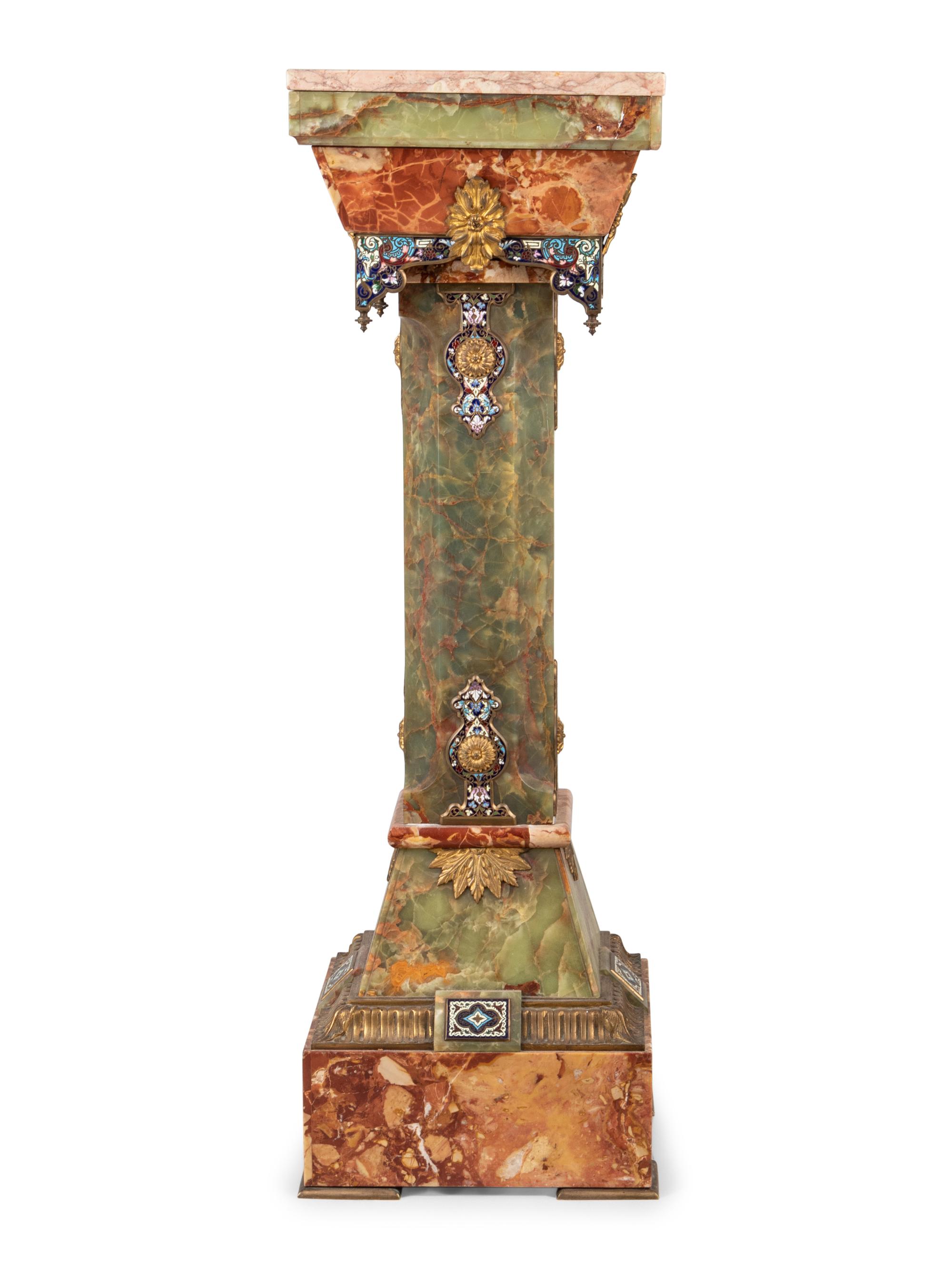 A French Onyx and Champlevé Mounted Pedestal