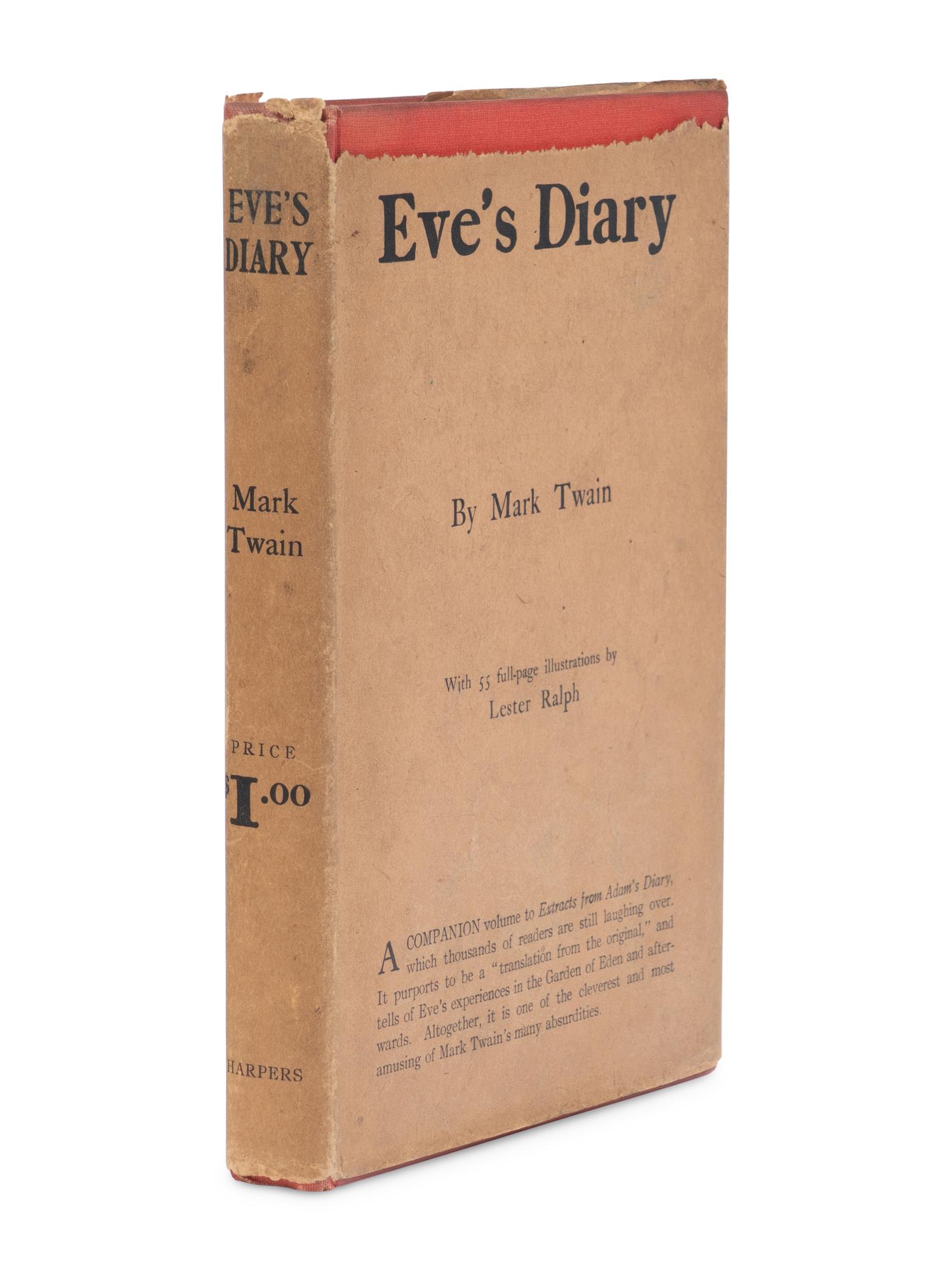 CLEMENS, Samuel L. ("Mark Twain") (1835-1910). Eve's Diary, Translated from the Original MS. London and New York: Harper & Brothers, 1906.