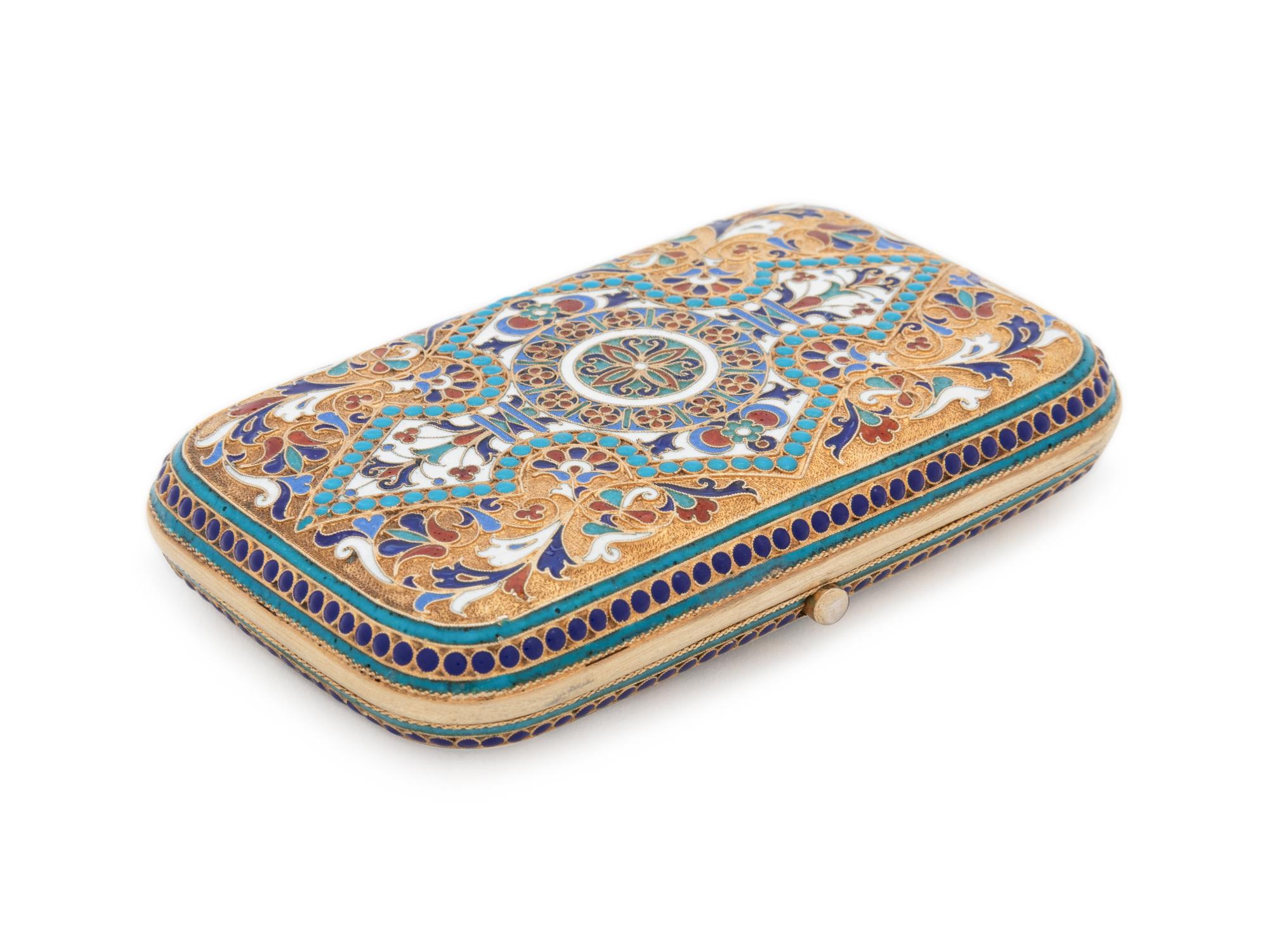 A Russian Silver-Gilt and Enameled Cigarette Case