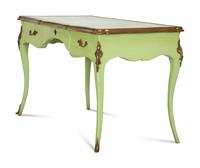 A Louis XV Style Gilt Metal Mounted Green-Painted Bureau Plat