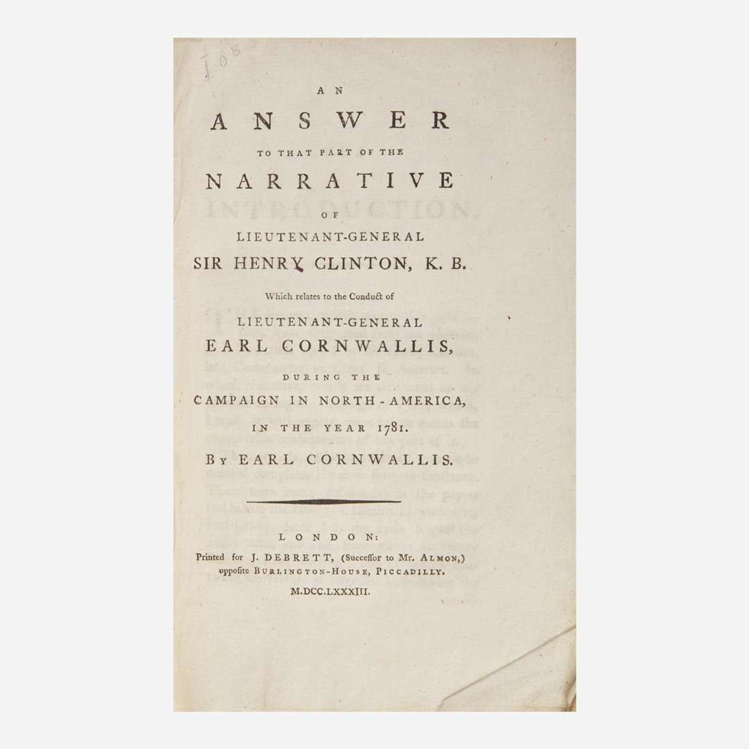 [American Revolution] Cornwallis, Charles, and Henry Clinton Group of 2 Titles