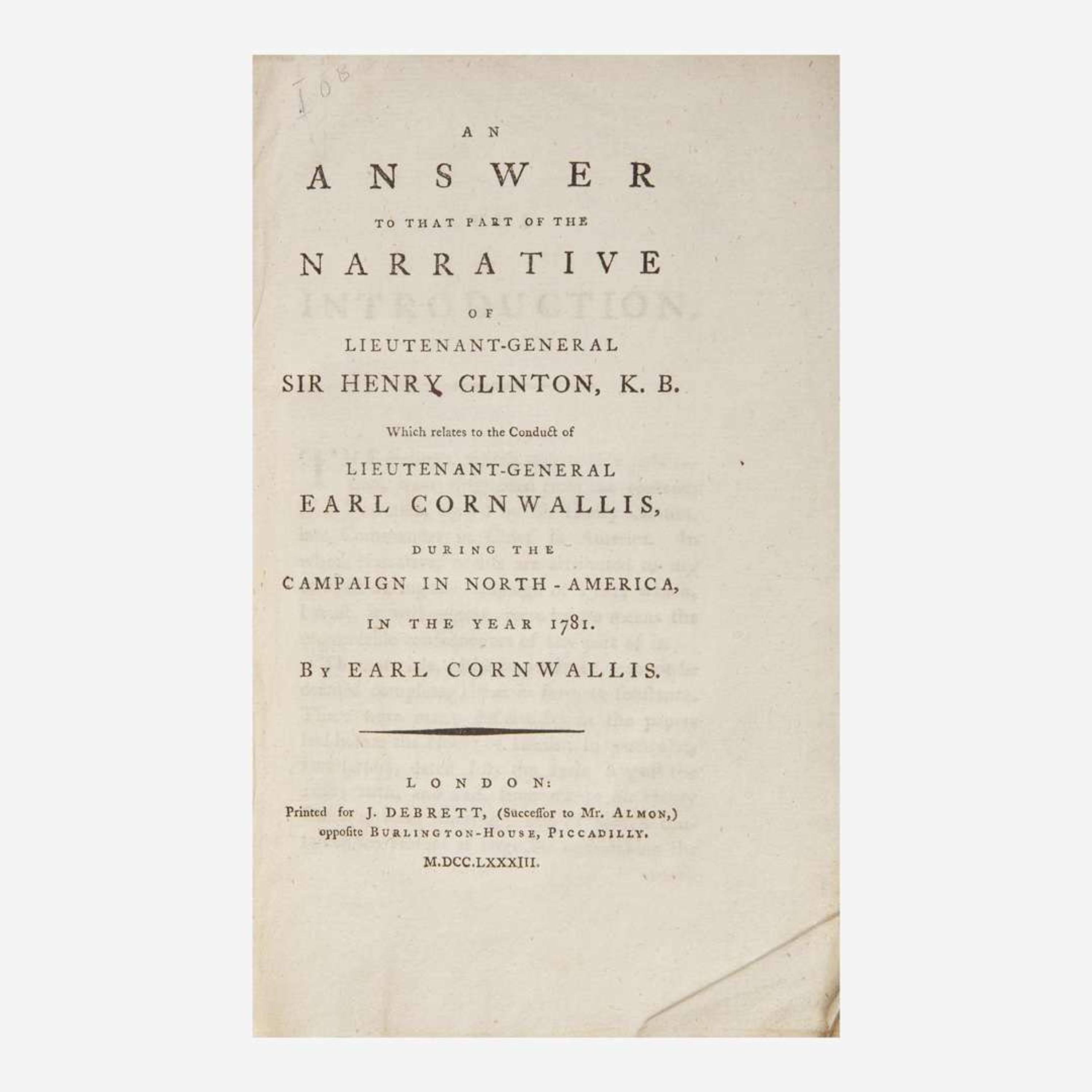 [American Revolution] Cornwallis, Charles, and Henry Clinton Group of 2 Titles