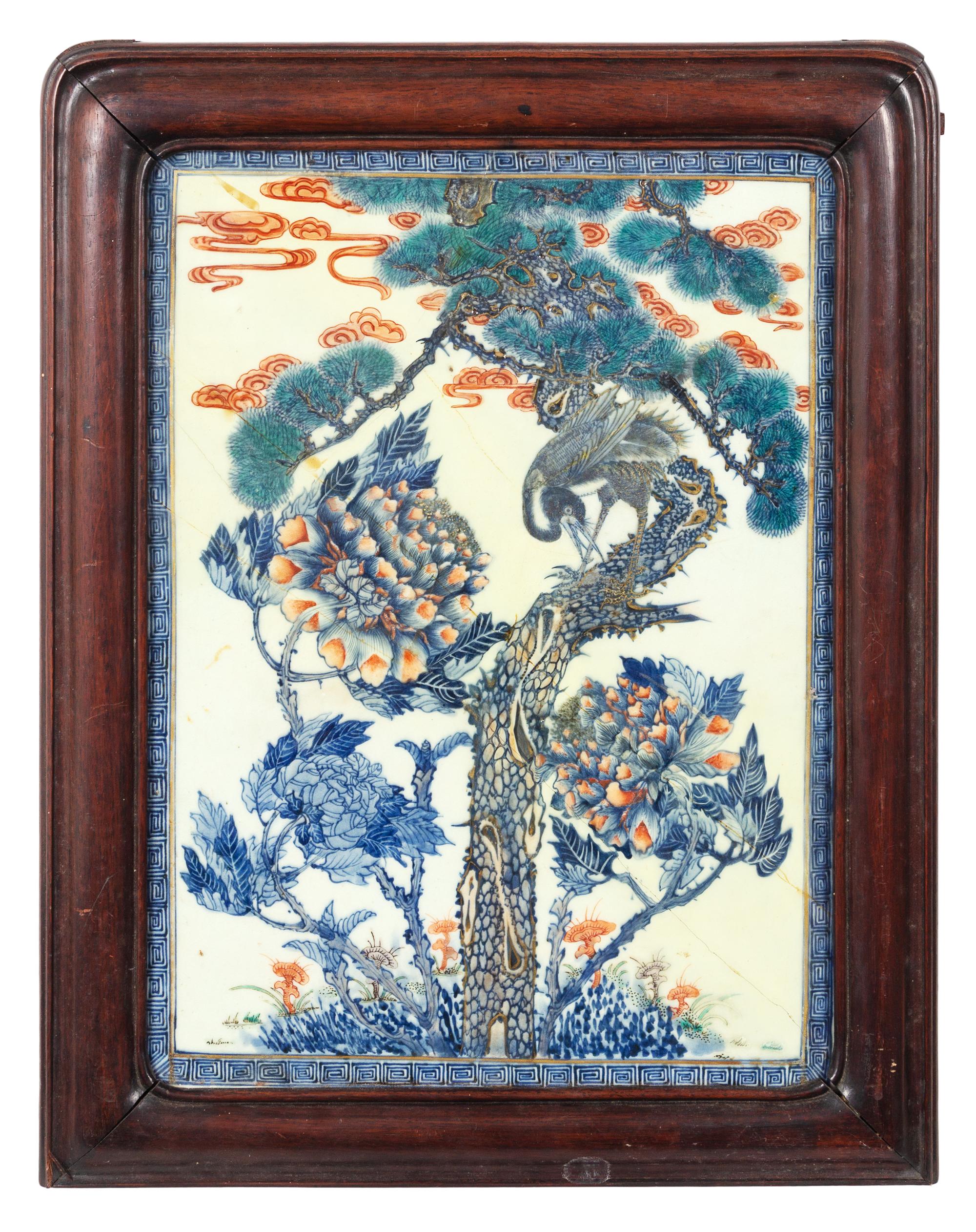 A Doucai Porcelain Plaque 17 1/4 x 12 1/2 inches (visible). — QING DYNASTY (1644-1912)