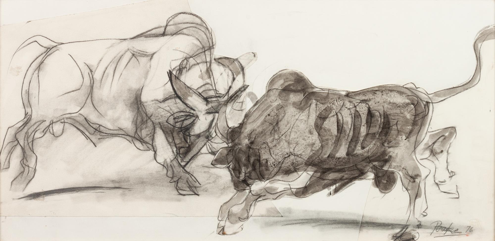 Two Drawings: Nearly Busted and Fighting Bulls