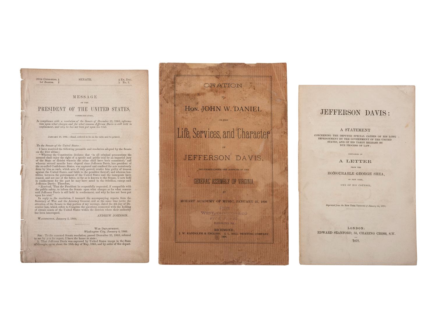 [CIVIL WAR] -- [DAVIS, Jefferson (1808-1889)]. A Virginia Electoral Ticket for Confederate presidency with 3 pamphlets related to Davis, comprising: